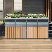 Garbage Can Enclosure with Ventilated Louvers, Lockable Four Doors and Planting Area, Galvanized Steel
