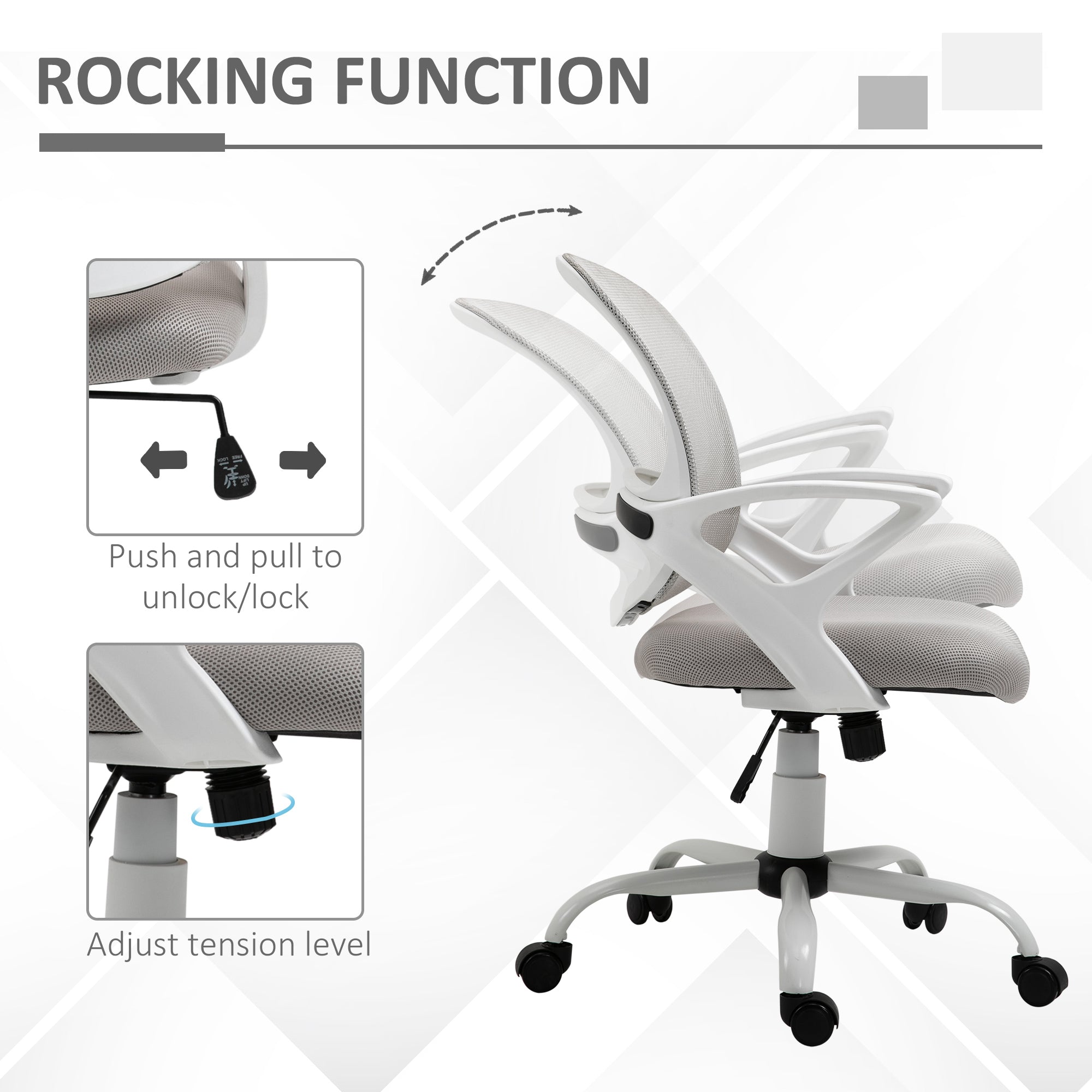 Office Chair Swivel Desk with Lumbar Support Adjustable Height Mesh Grey