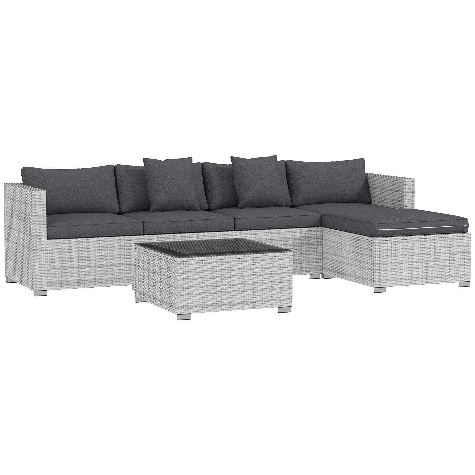6 Piece Corner Sofa Set, Modular Garden Furniture, Mixed Grey Rattan