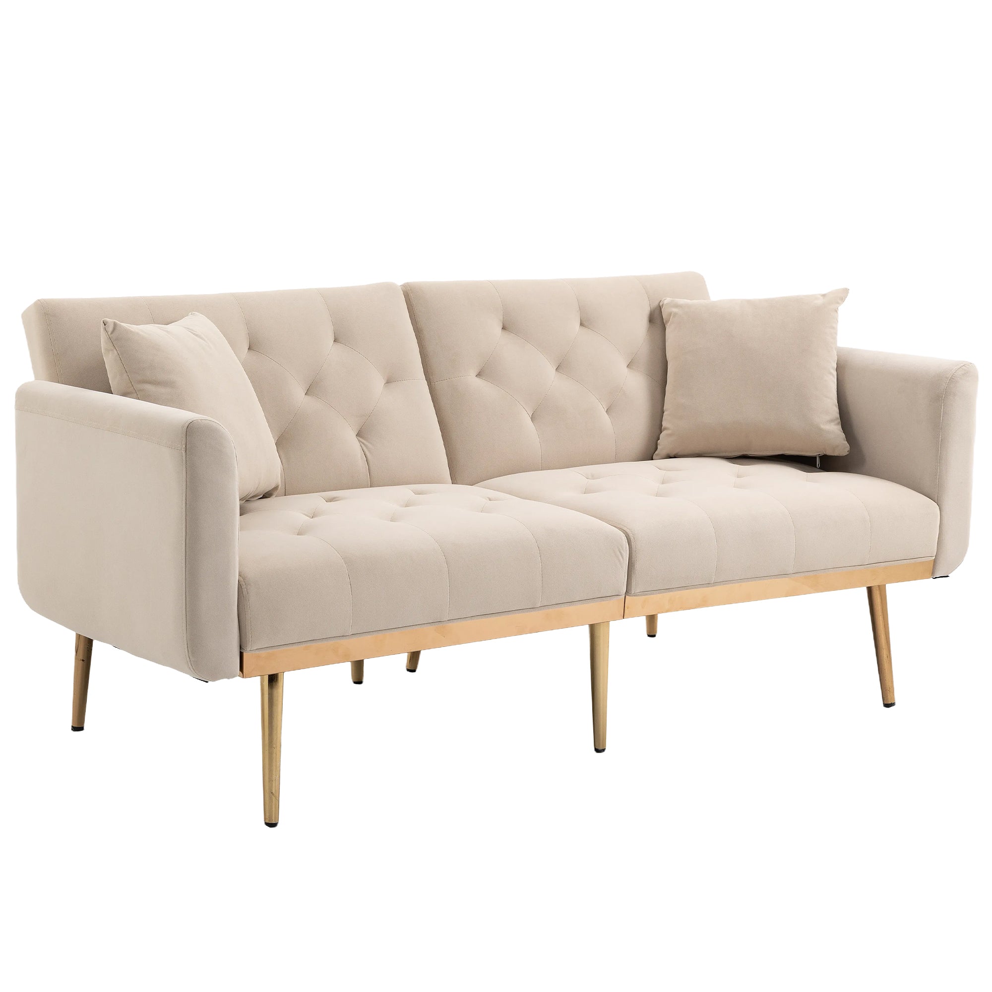 GOMYWAY 2-Seater Sofa 3-Speed Adjustable Backrest Gold Metal Legs Velvet