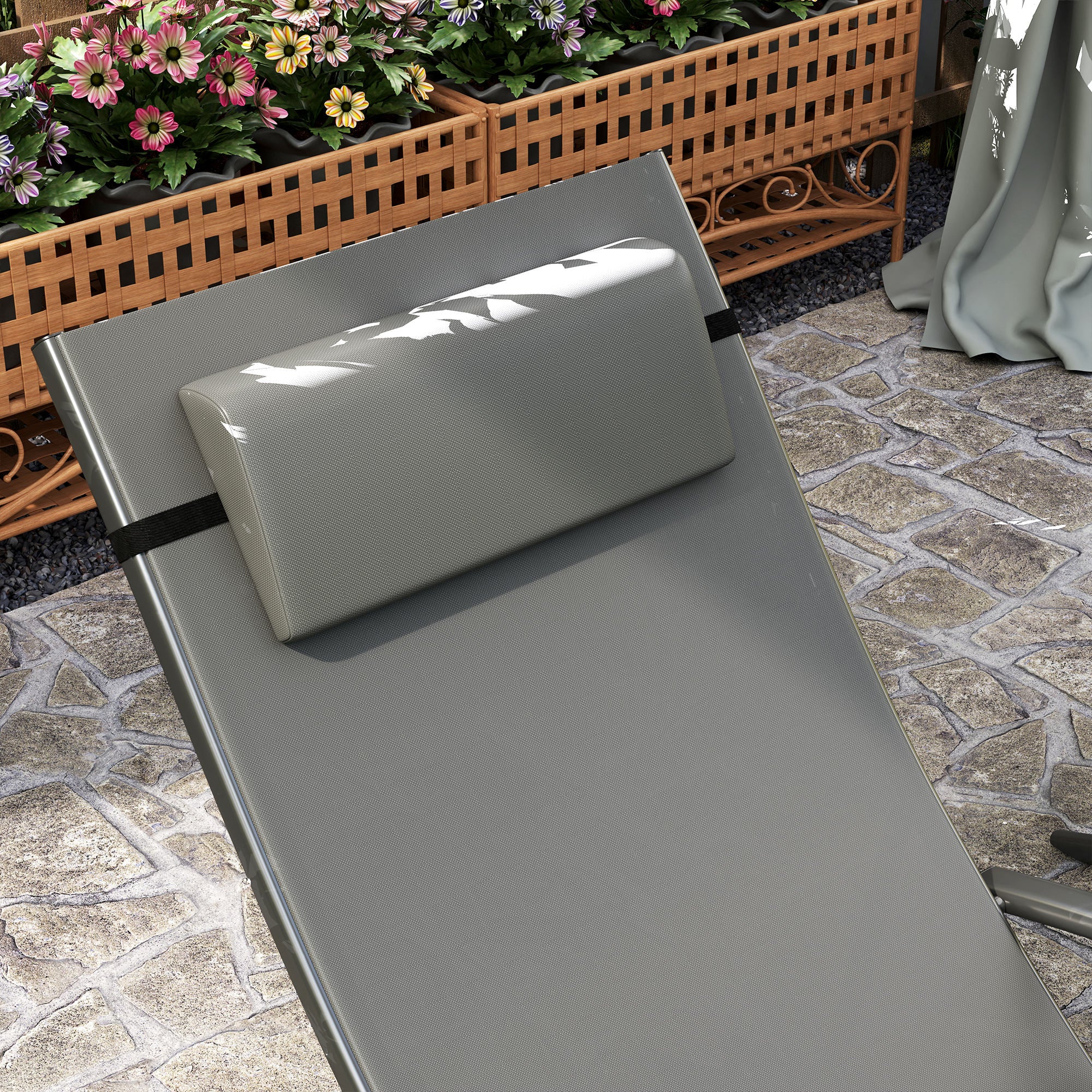 Set of Two Sun Loungers Adjustable Back Folding Texteline Grey