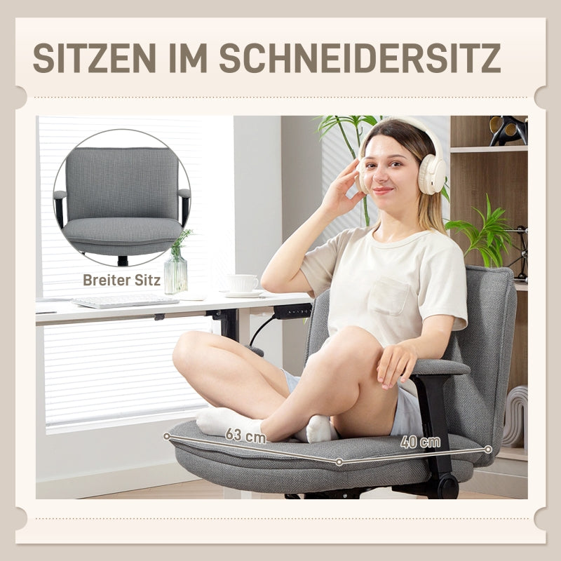 Office Chair Wide Desk Flip-up Armrests Height Adjustable Grey Linen Look