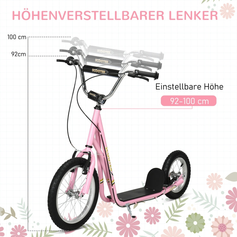 Kinderroller, Luftbereifung, 16 Zoll, Handbremse, Pink
