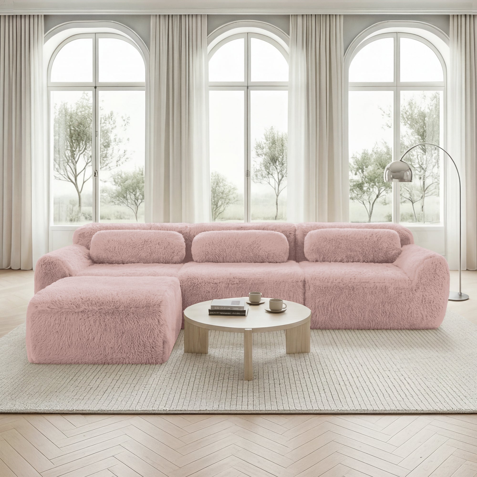 L-shaped Modular Sofa - Frameless Deep Plush - Pink