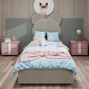 Modern Minimalist Upholstered Bed, Soft Cartoon-Design Headboard, Storage Base, Beige