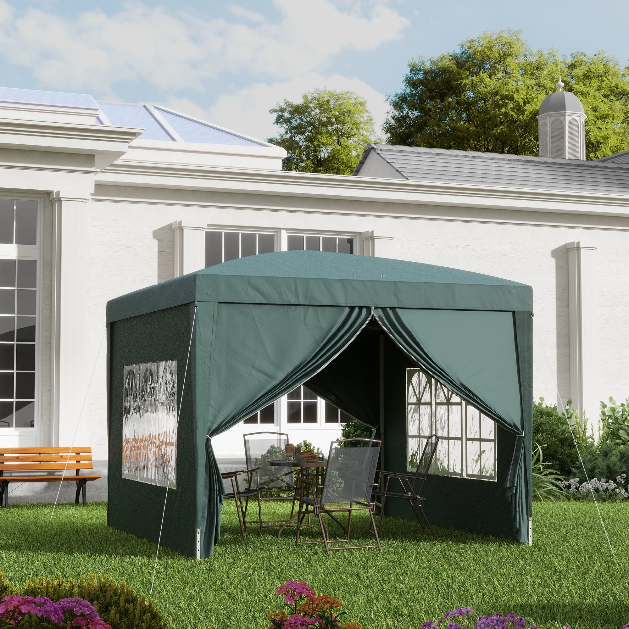 Pop Up Gazebo, 3 x 3m Wedding Party Canopy Tent with Carry Bag and Windows, Green