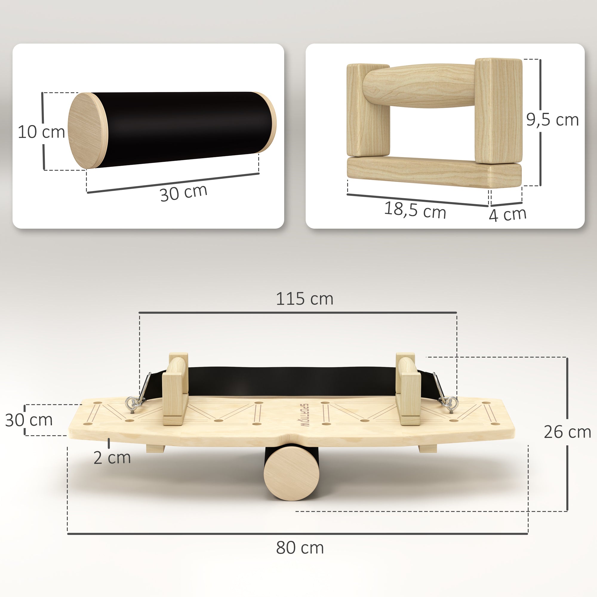 Wooden Push-Up Bars 8-Hole Fitness Parallettes Resistance Bands, Natural