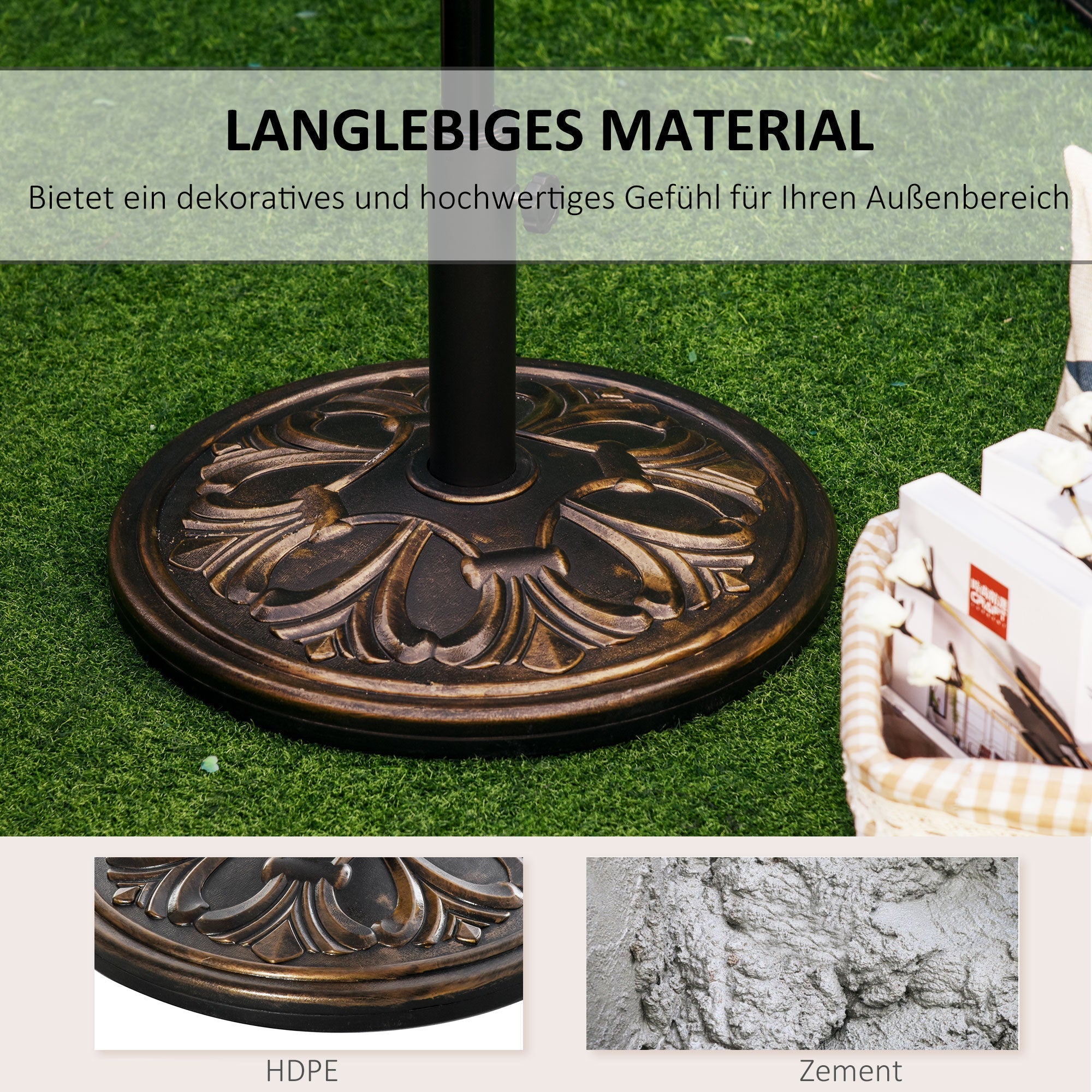 Parasol Base 13 kg Umbrella Holder Ø35/Ø38/Ø48mm, Plastic/Cement Antique Bronze