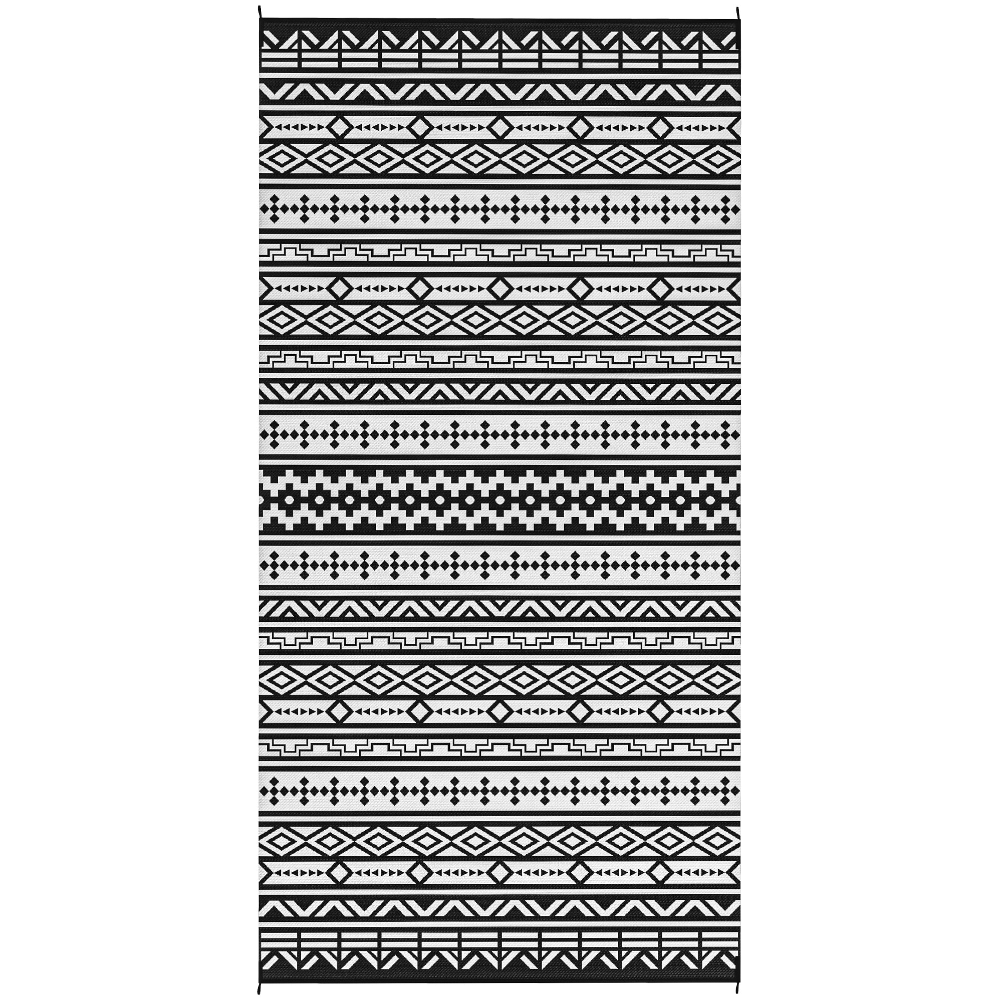 Outdoor Rug, Robust Weatherproof Foldable Boho, Black and White ...