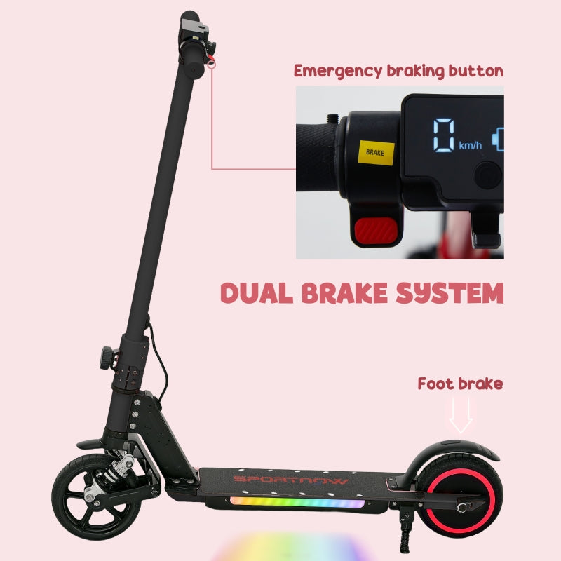 SPORTNOW Electric Scooter for Kids, Folding, Dual Brakes, Front Suspension, LED Colourful Lights, Black