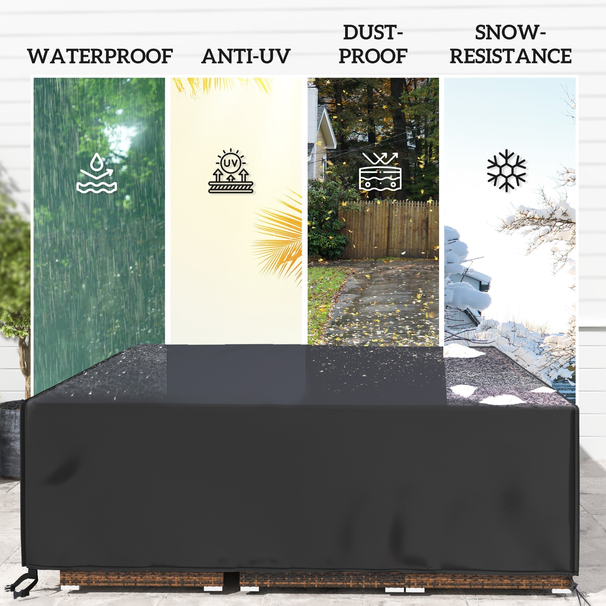 Große Terrassenmöbel Abdeckung Quadratisch Wasserdicht 600D Oxford, Schwarz