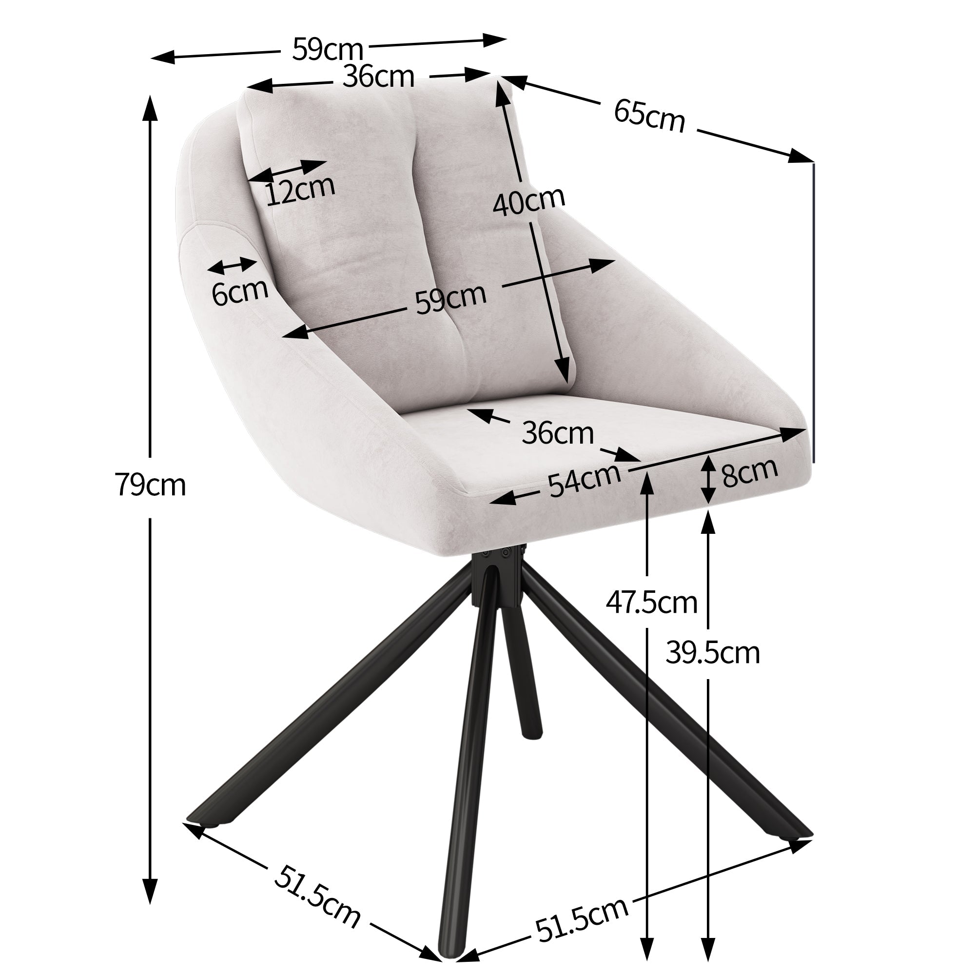 Swivel Dining Chair Set of 6 with Ergonomic Design and Breathable Fabric, Beige Velvet