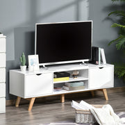 TV Stand Cabinet for TVs up to 65" with Storage & Wood Legs, White