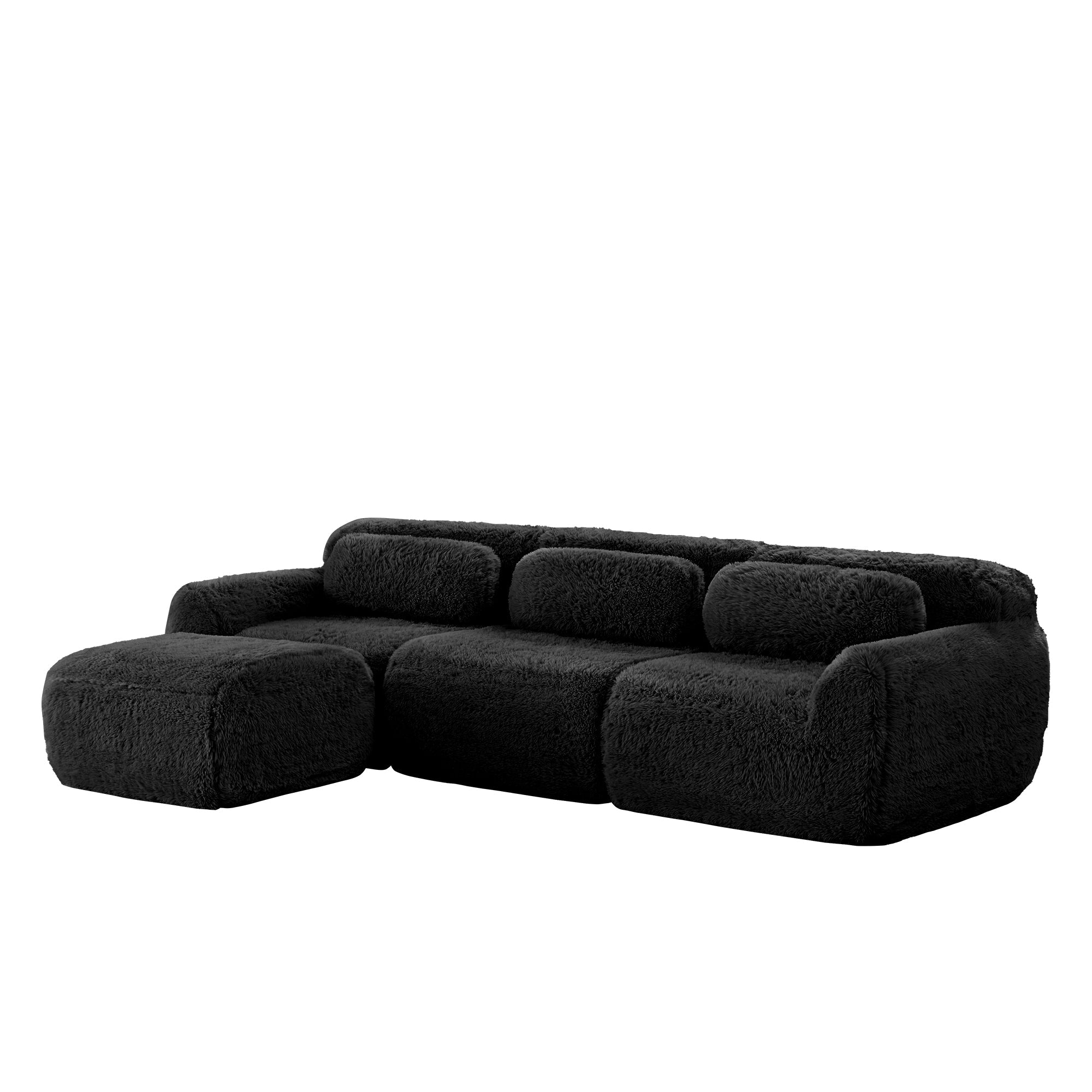 L-shaped Modular Sofa Frameless Deep Seating - Black Plush Fabric