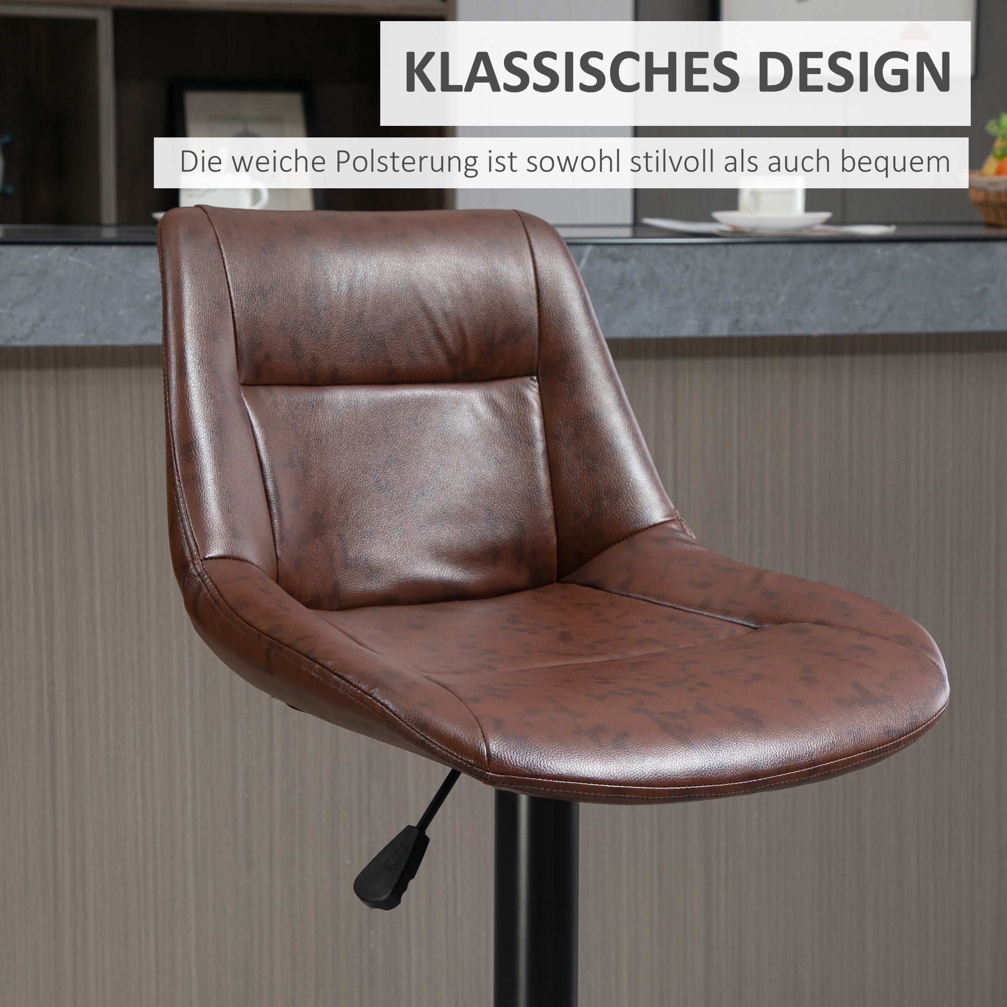 Bar Stool Set of 2, Height-Adjustable Swivel Counter Stool, Faux Leather Brown