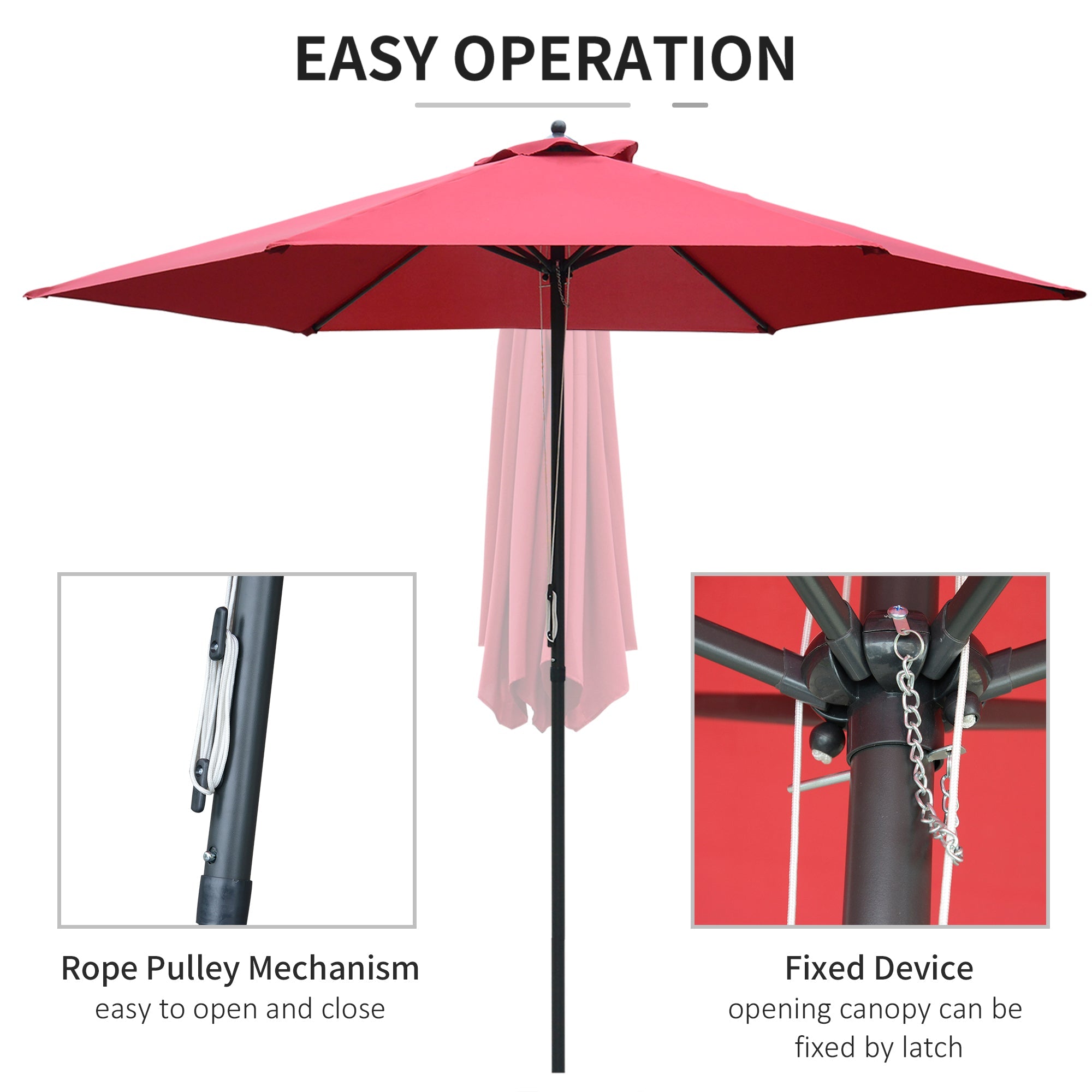 2.8m Garden Parasol Umbrella Round Outdoor Sun Shade Canopy Wine Red