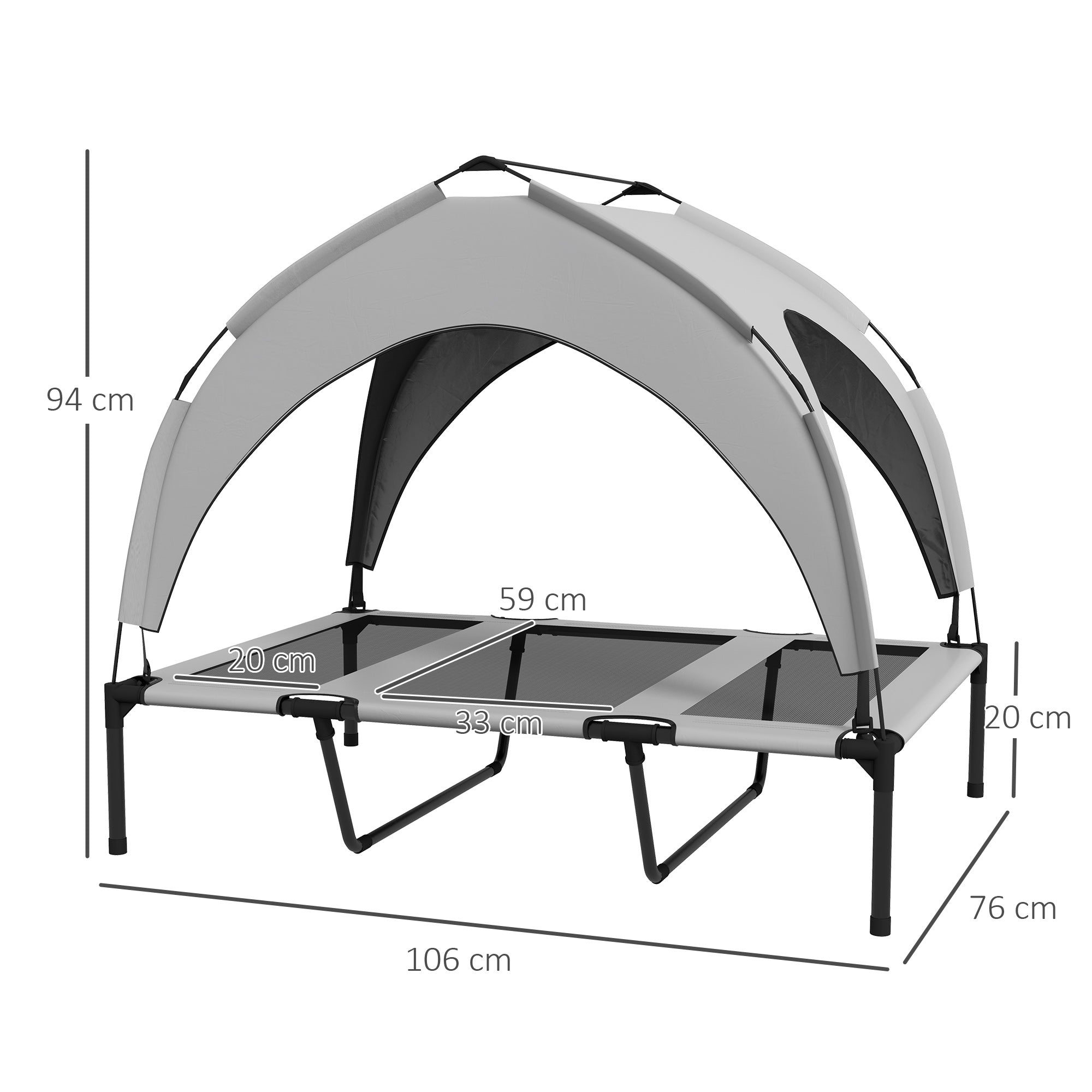 Elevated Dog Bed, Canopy Outdoor Lounger, Breathable, Light Gray Oxford