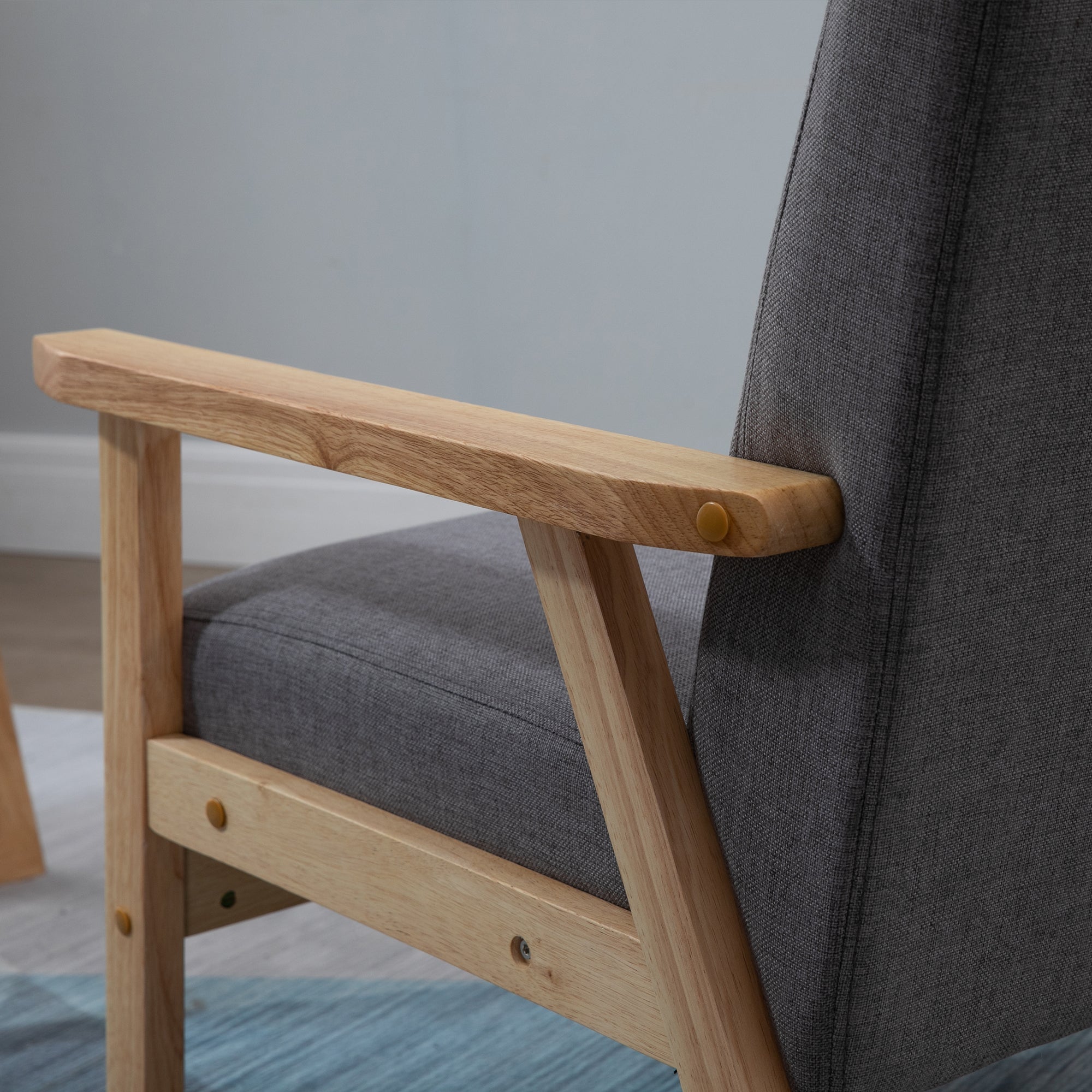 Wingback chair with armrests, upholstered, grey linen look