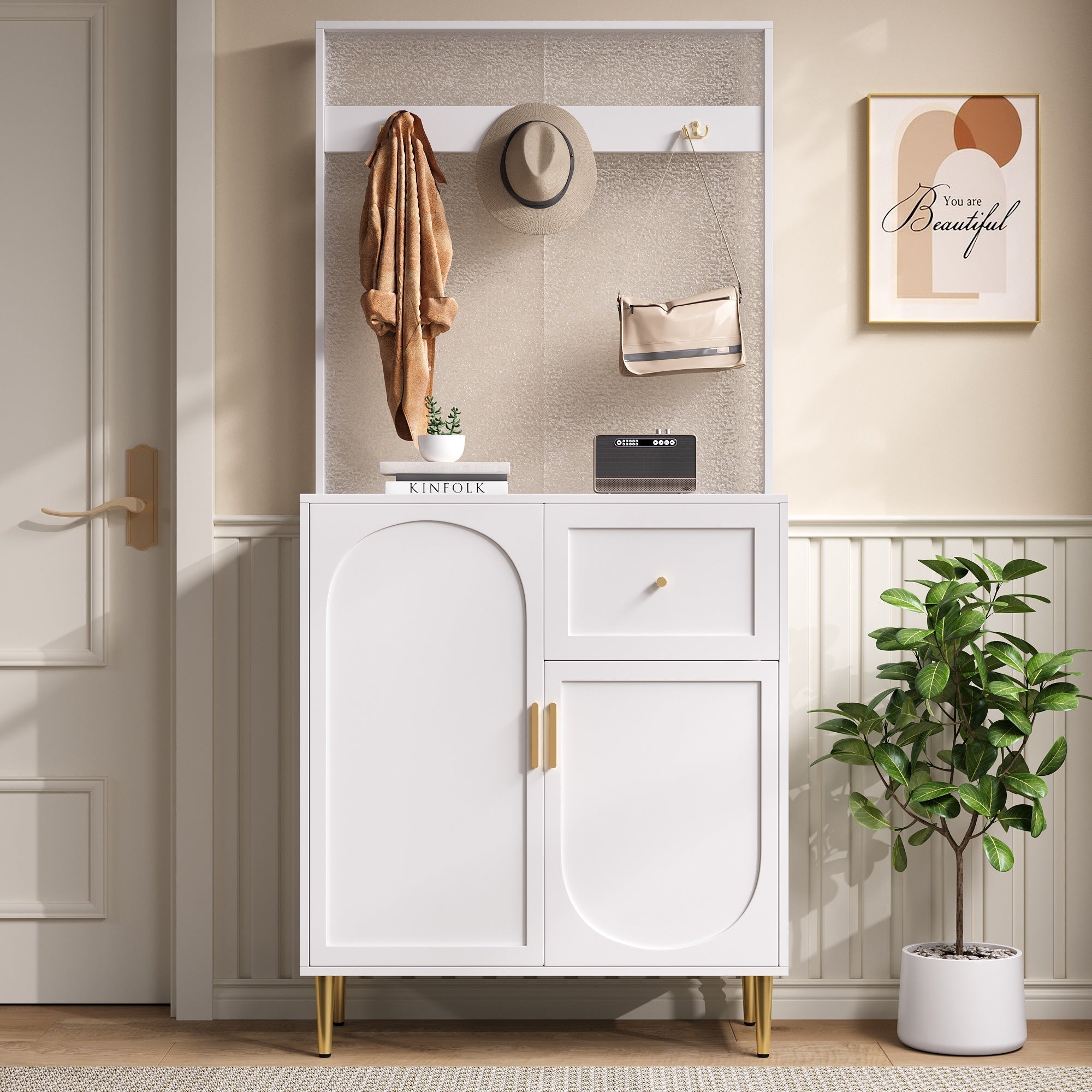 Wardrobe Set, Compact Hallway Cupboard with Shelf & Shoe Storage, 80x175.5x35 cm