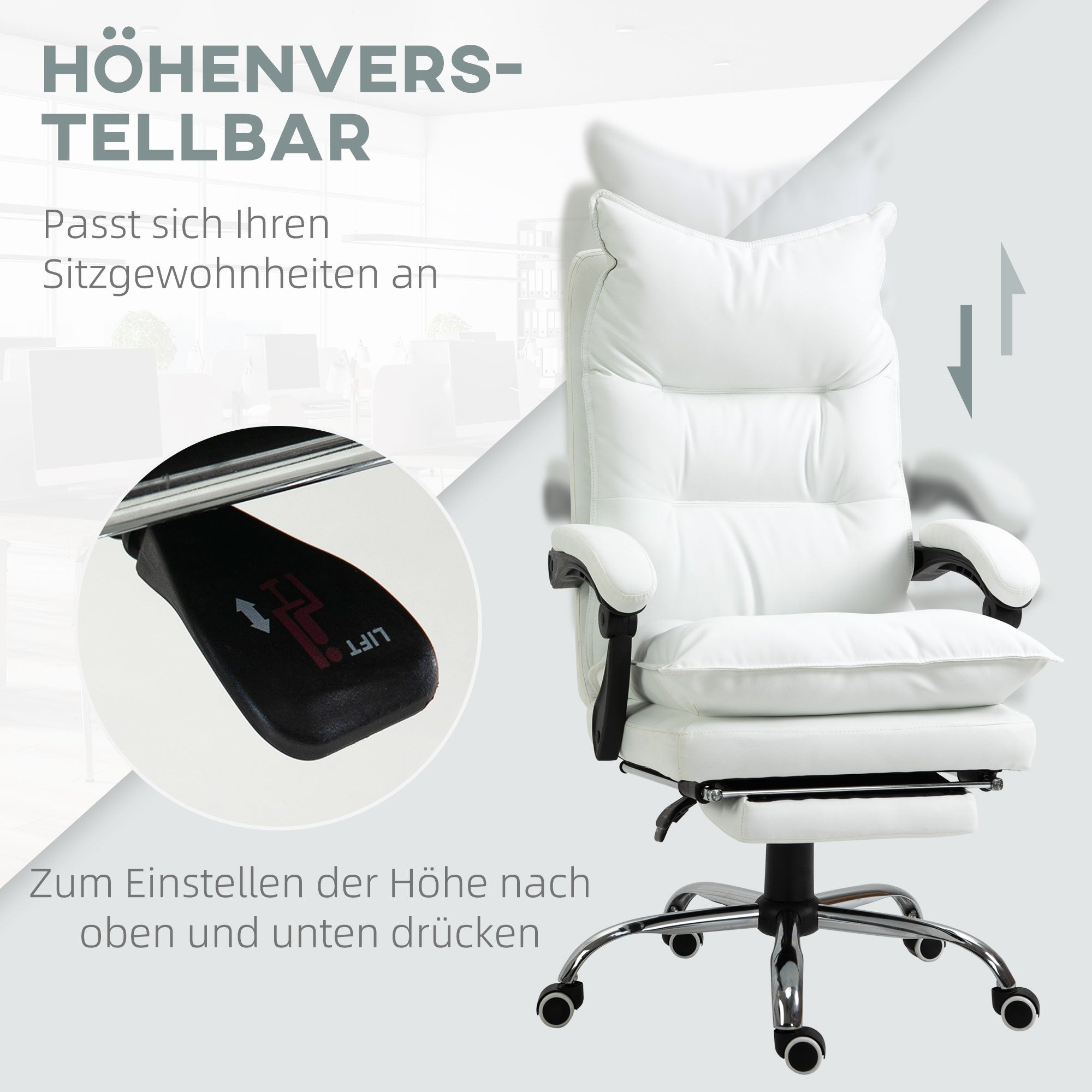 Vinsetto Office Chair Reclining, Footrest, Swivel, White