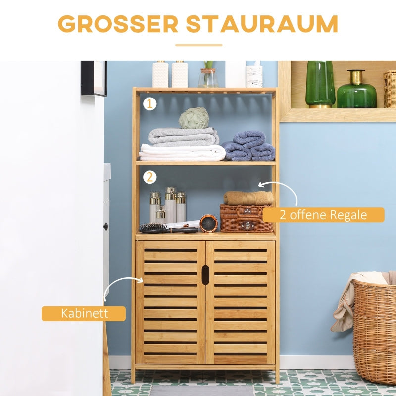 kleankin Bathroom Cabinet, Louvre Doors, Shelf, Bamboo Wood