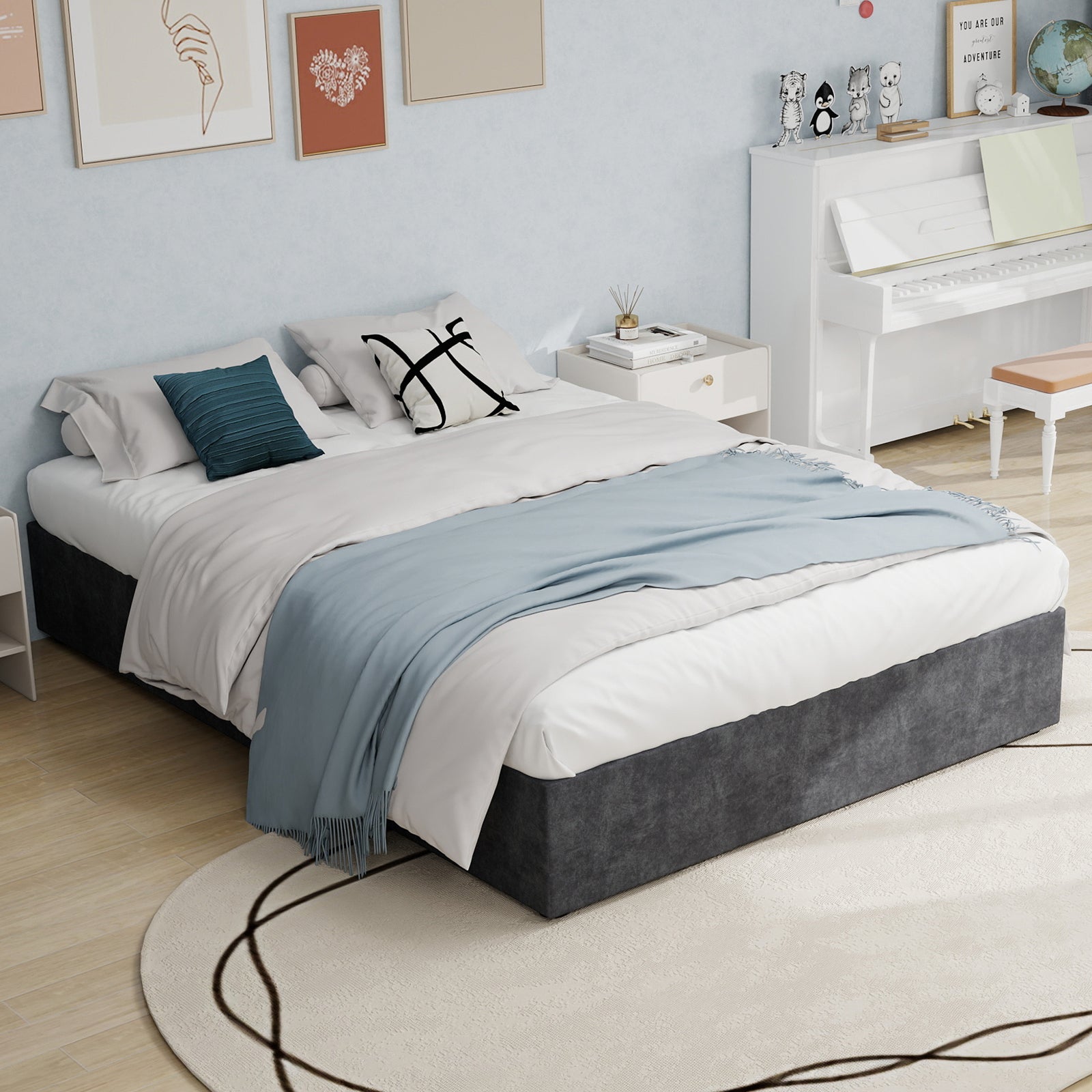 Bed Frame 160x200cm Minimalist Gas Lift Rods, Dutch Velvet Gray