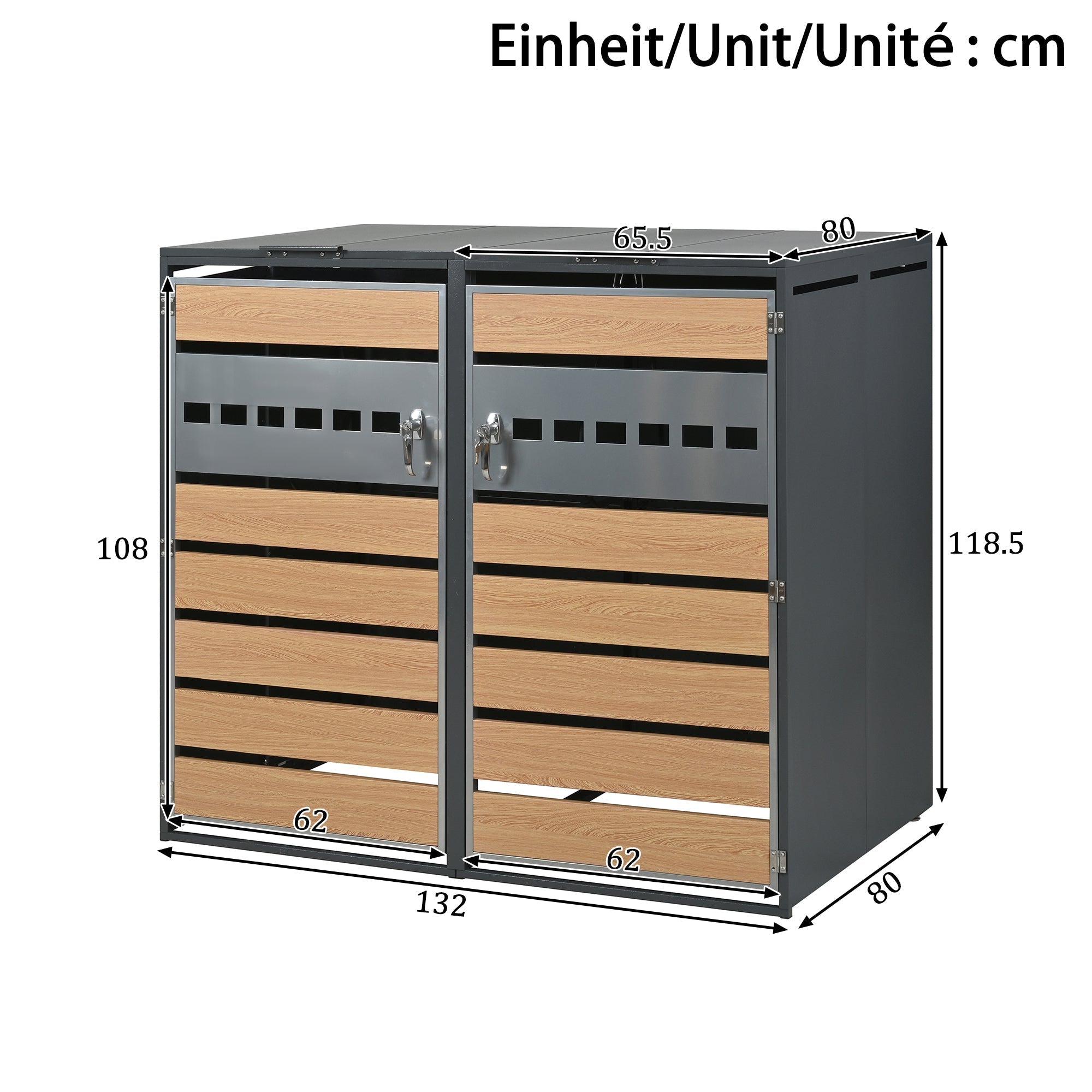 Bin Storage Box with Hinged Lid, Lockable and Two Doors
