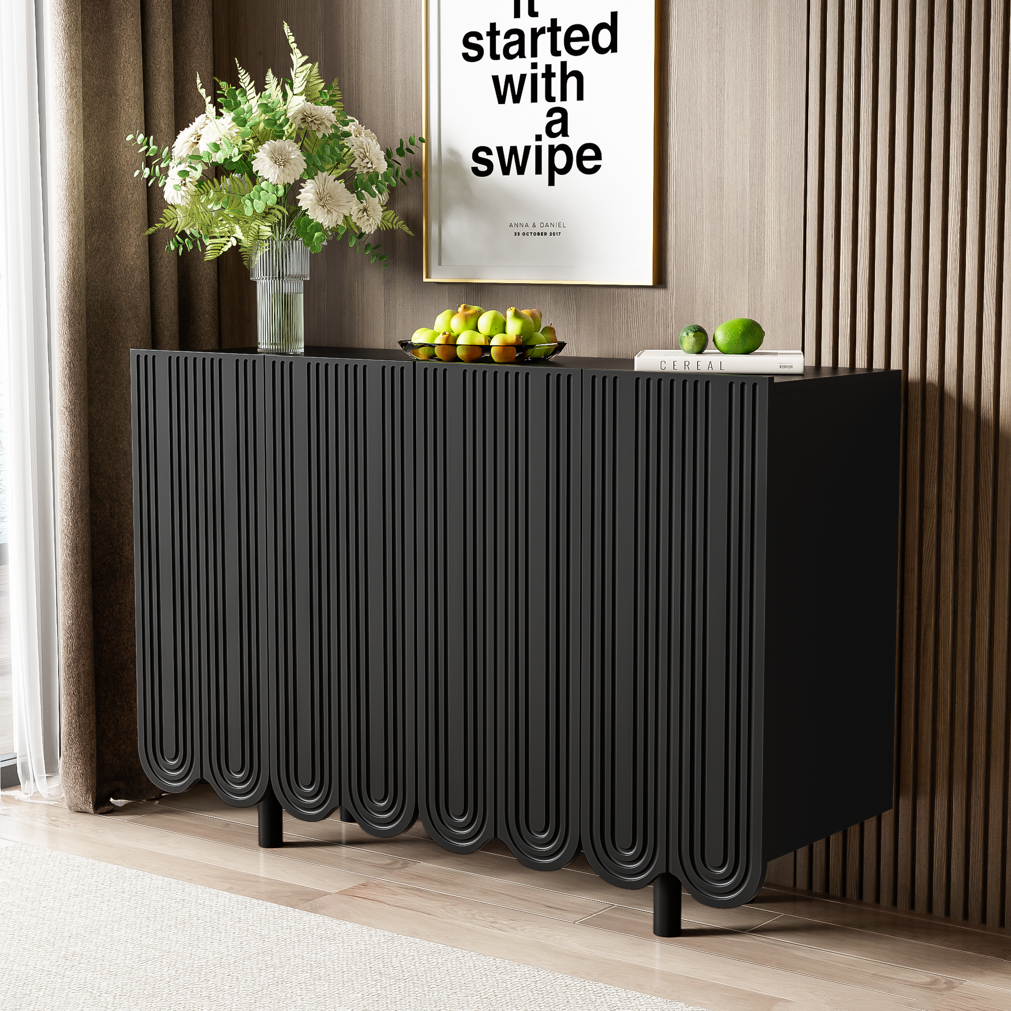 Sideboard with Teardrop-Shaped Molded Doors and Buffer Hinges