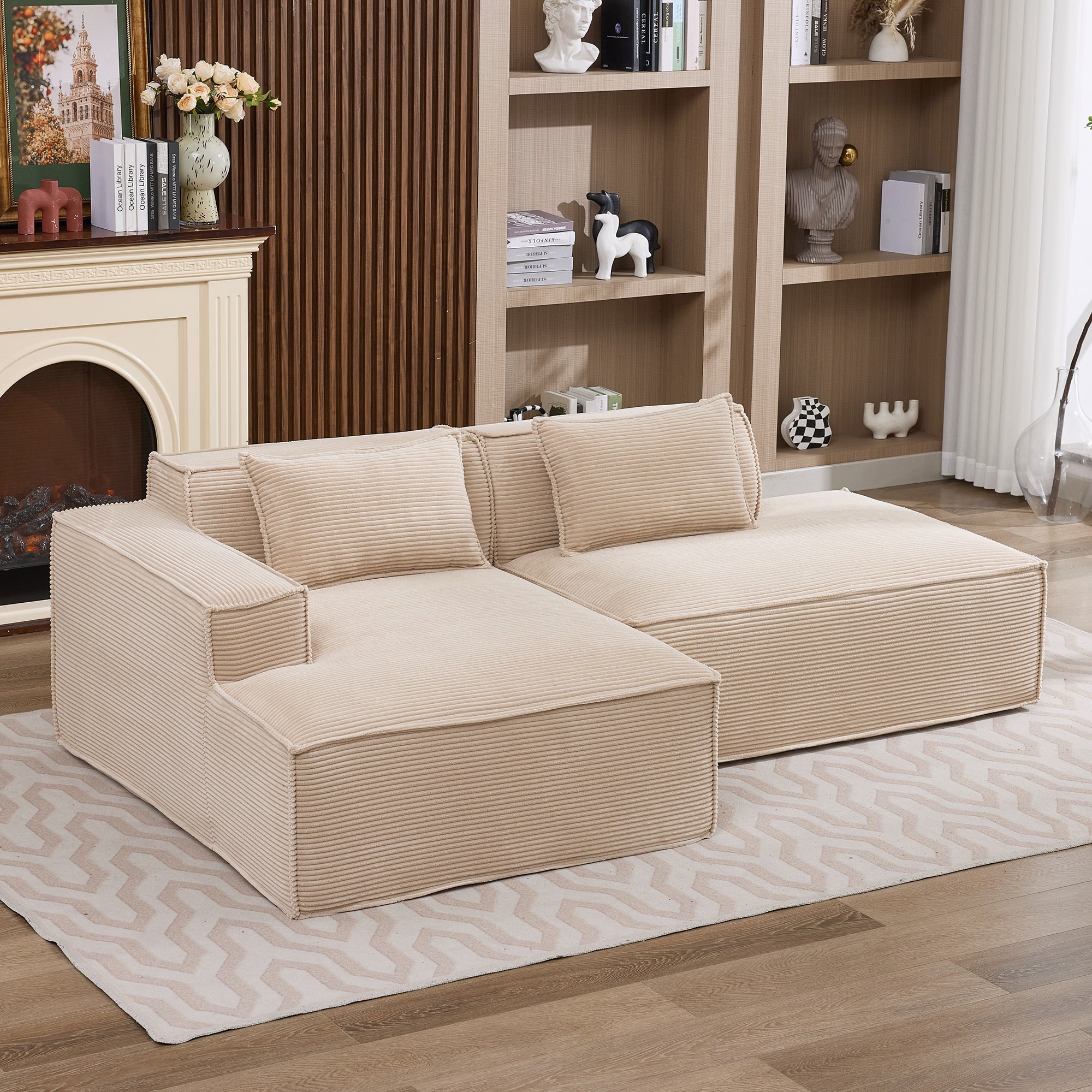 Economy Textile Sofa, 235 cm Wide with Two Cushions and Pencil Case, Modern and Comfortable, Textile