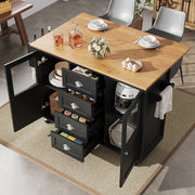 Extendable Kitchen Island Mobile Storage Drawers Spice Rack - White/Black