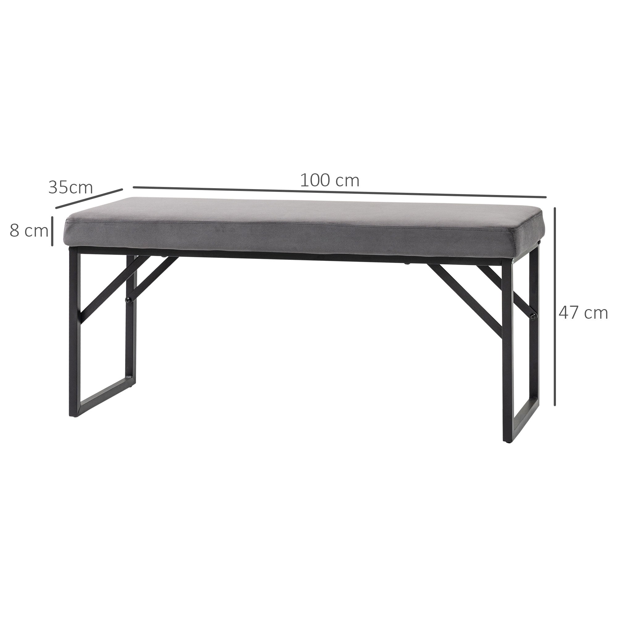 Upholstered Bench Bed/Dressing/Hallway Bench for Living Room & Bedroom, Velvet Look Dark Grey