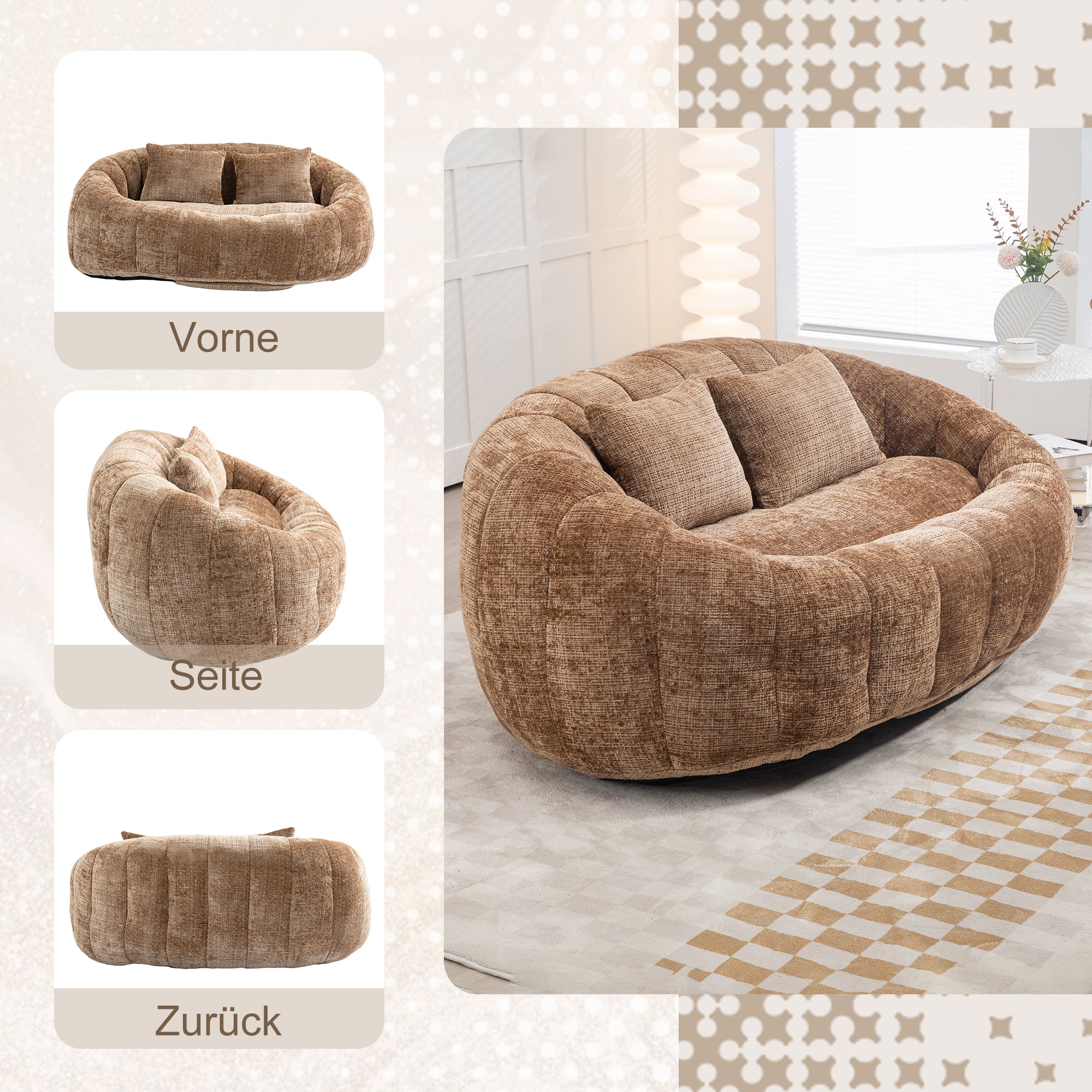 Bean Bag Sofa Lounger High Back for Adults and Kids, Indoor/Outdoor - Coffee Chenille