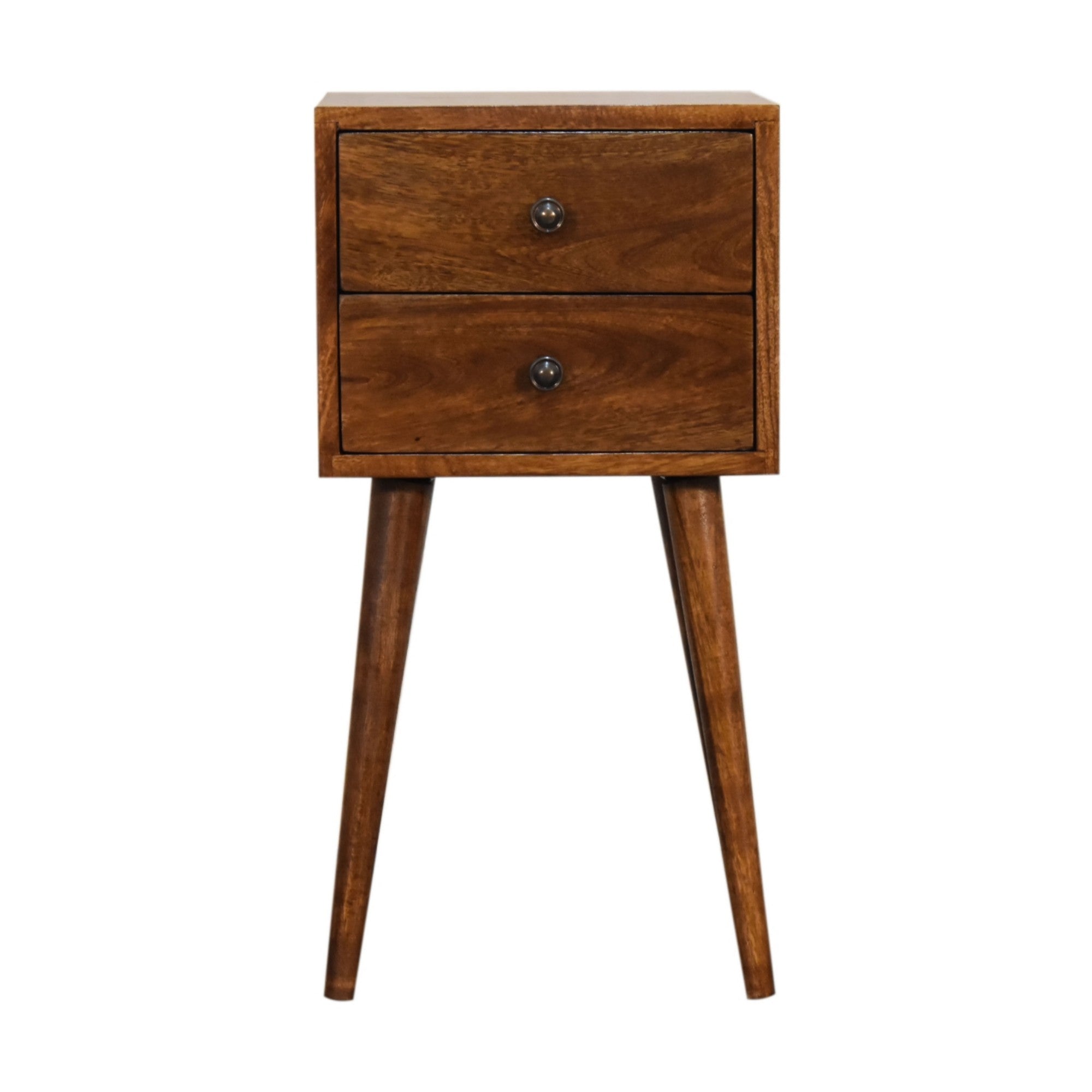Solid Wood Mini Bedside with 2 Drawers, Dark Brown