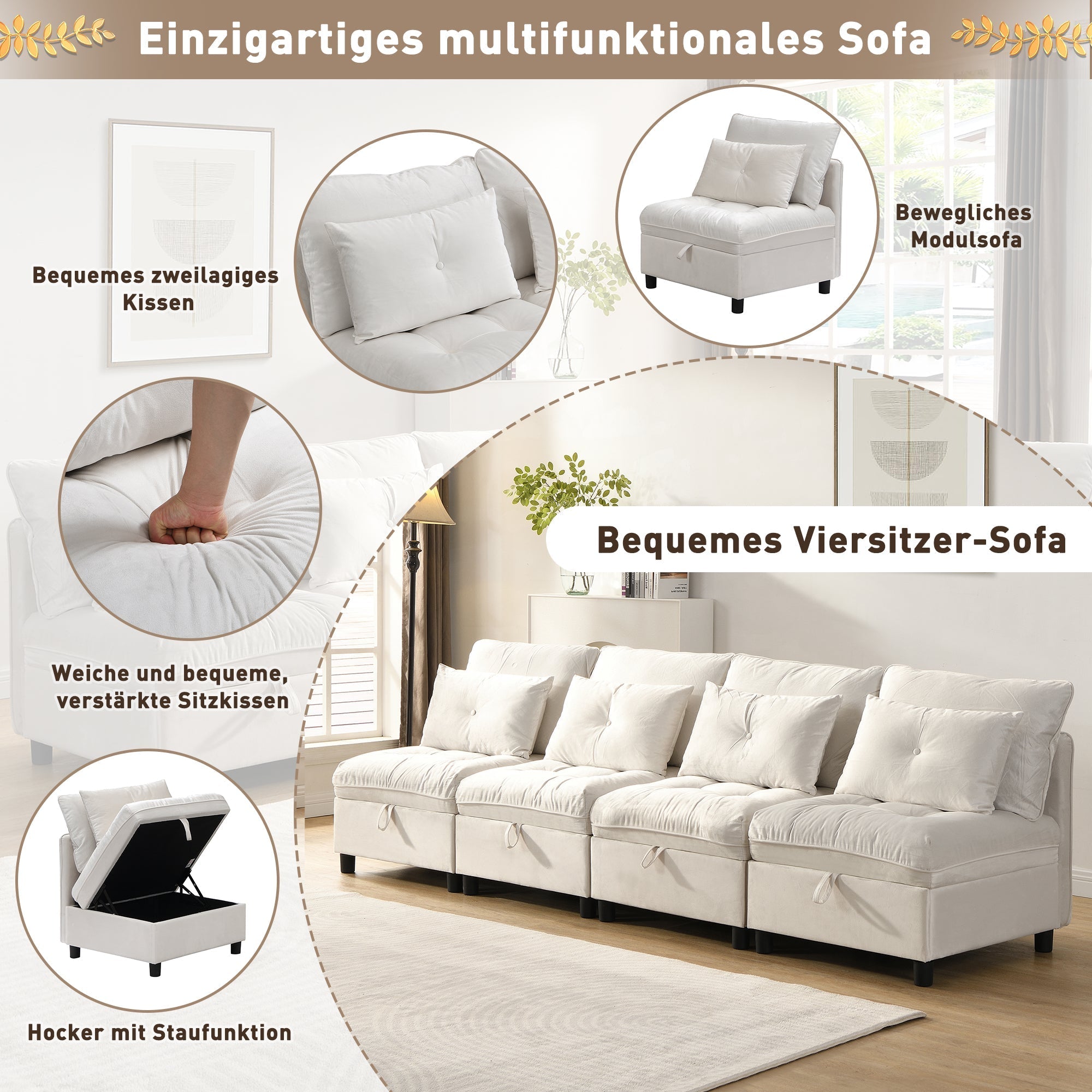 Cloud Modular Sofa 4-Seater Separable Sofa Bed Storage Chenille