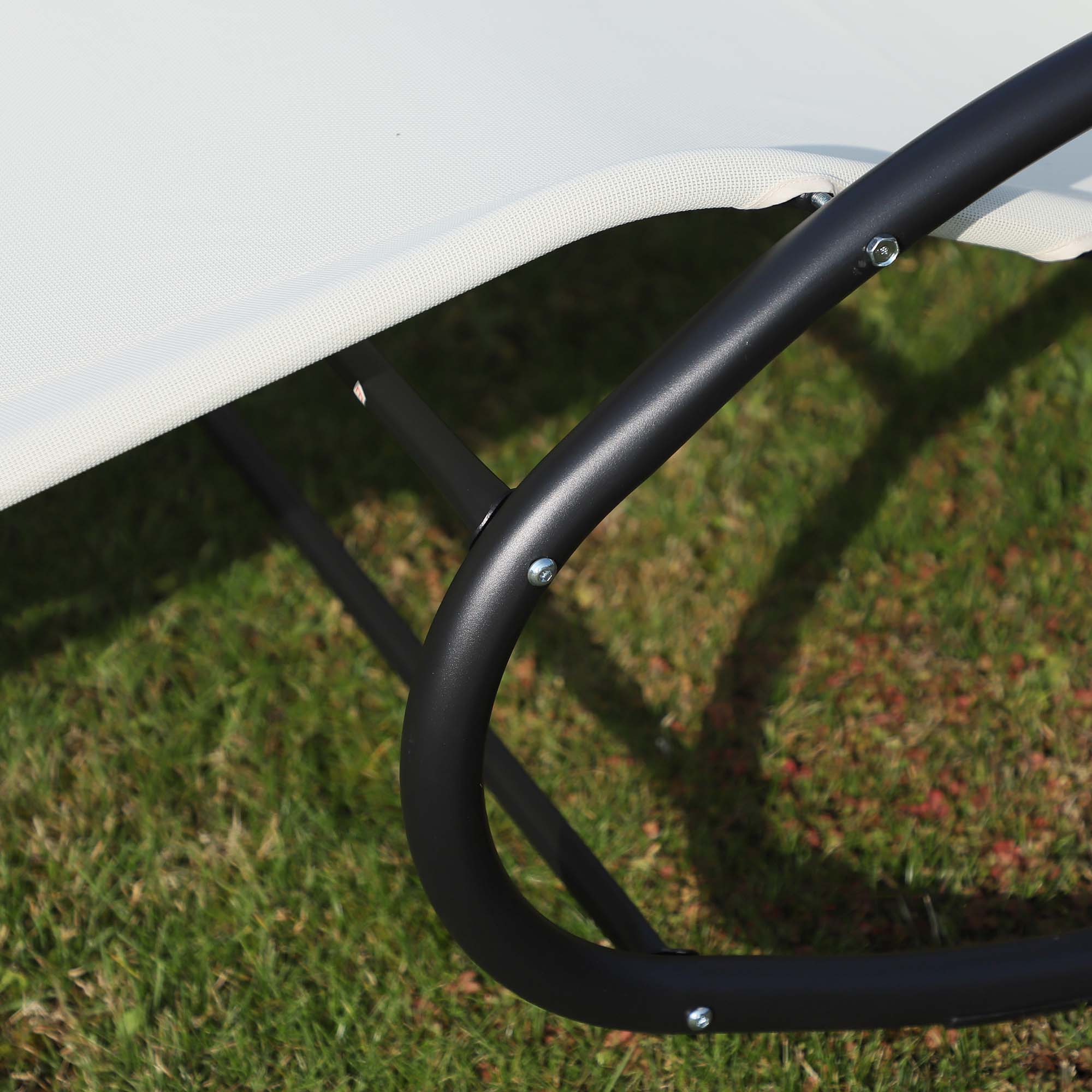 Double Sun Lounger Rocking Daybed with Armrest and Headrest Pillow, Beige