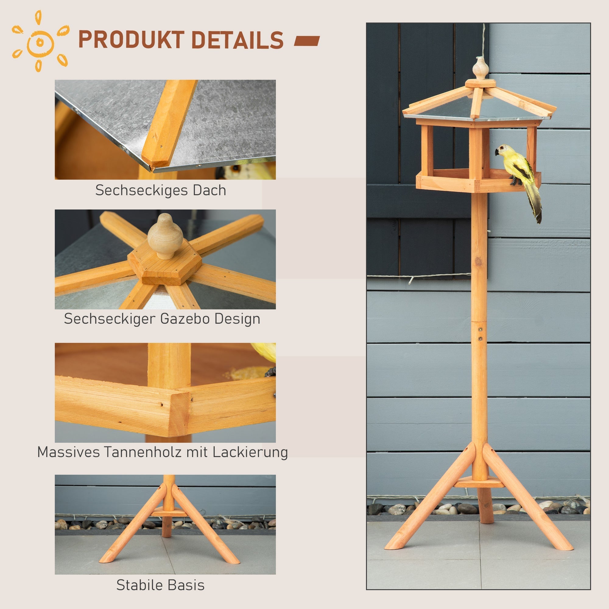 PawHut Birdhouse Bird Villa Feeder with Stand and Zinc Roof