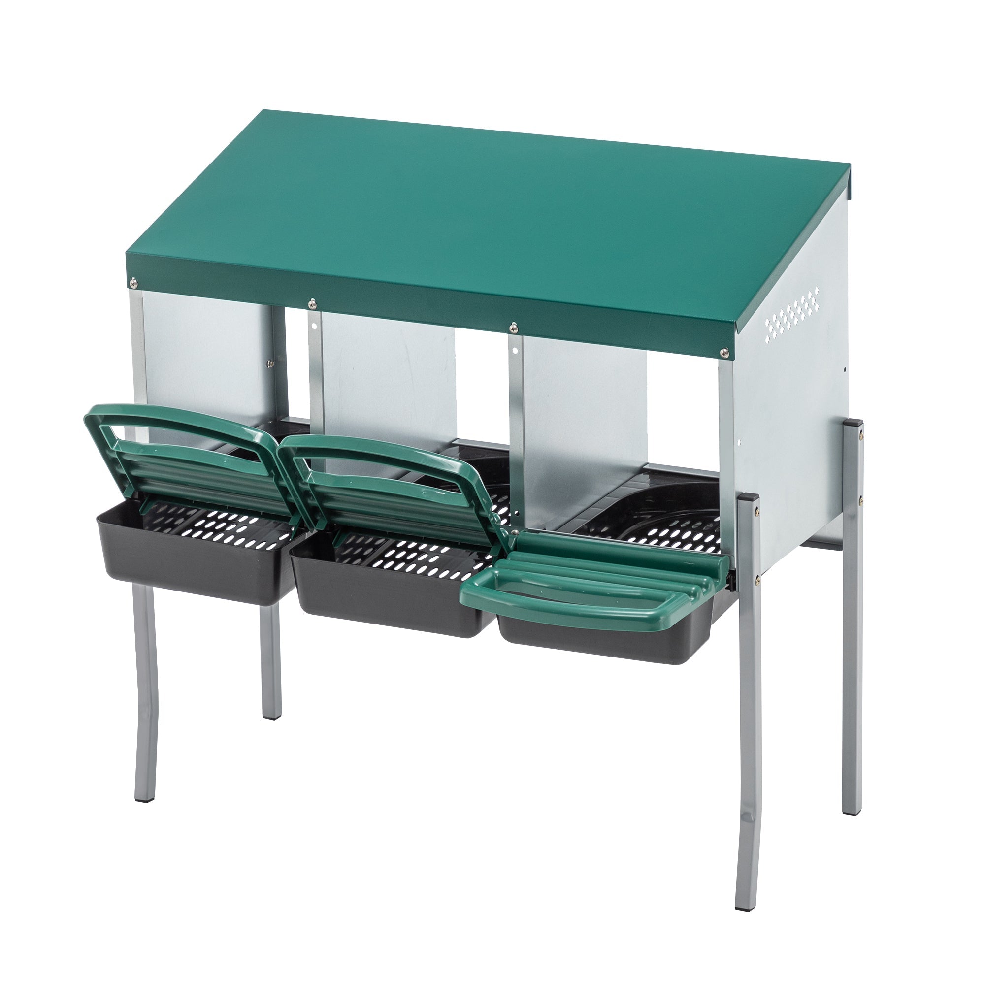 Chicken Nesting Boxes with 3 Holes, Legs and Outdoor Cover, Green