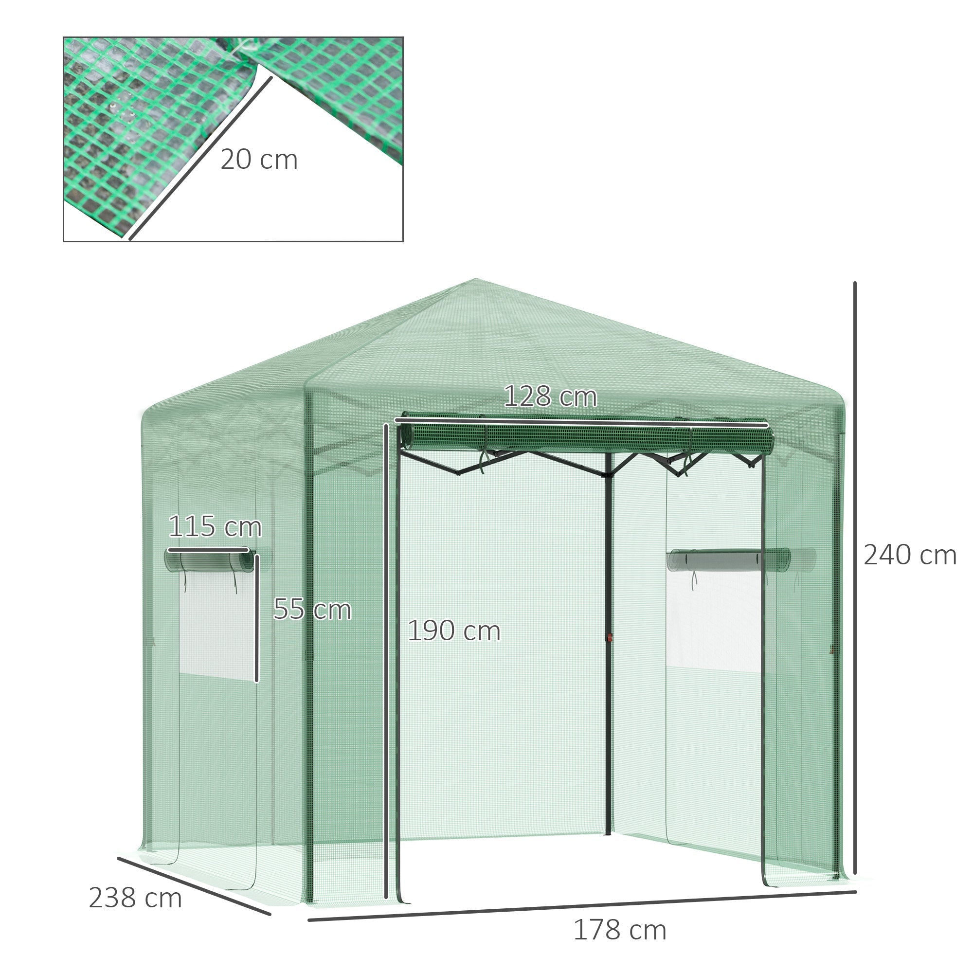 Greenhouse/Tomato House Roll-Up Door Window 238x178x240cm PE Steel Dark Green