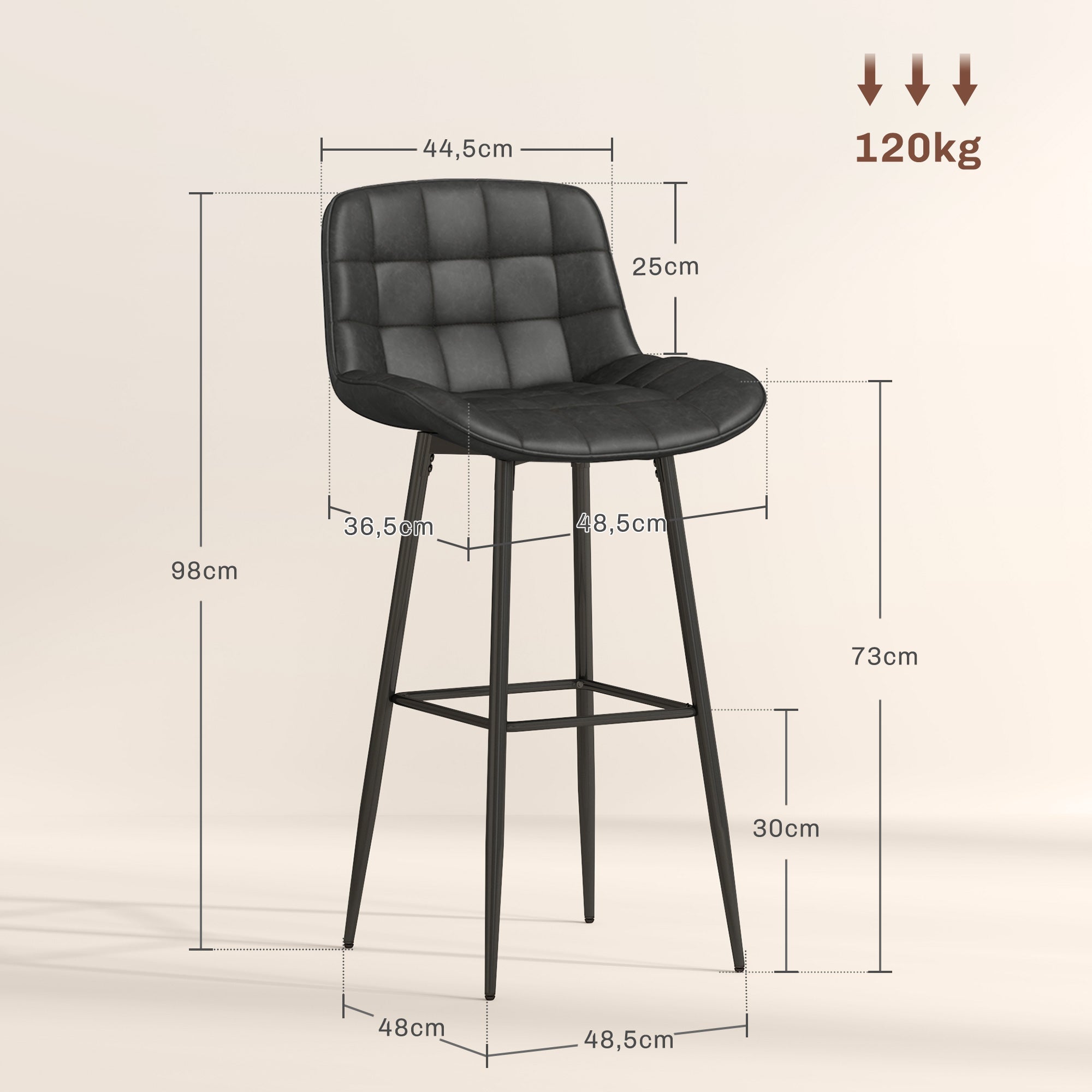 Bar Stools, Set of 2, Swivel, Footrest, Dark Grey