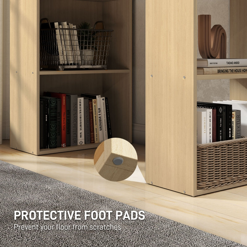 120cm Computer Desk with 6-Tier Storage Bookshelves, Natural Wood