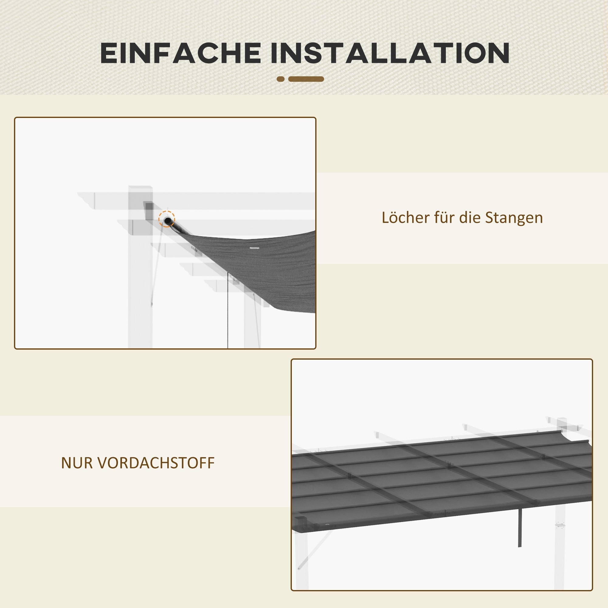 Pergola Replacement Roof 3.5x2.5m Drainage Holes Shade Cover, Dark Grey