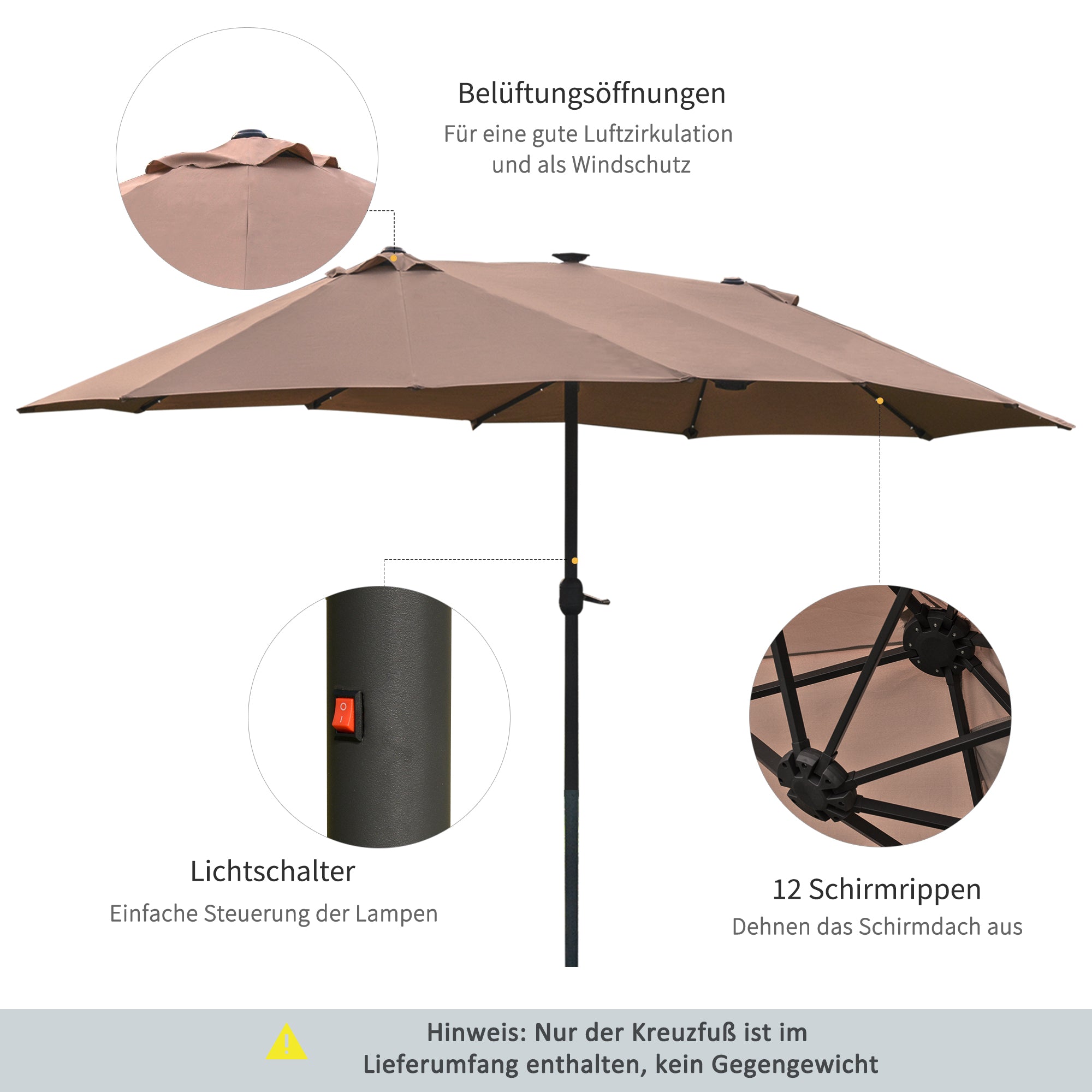 Parasol Double, LED Oval, Khaki