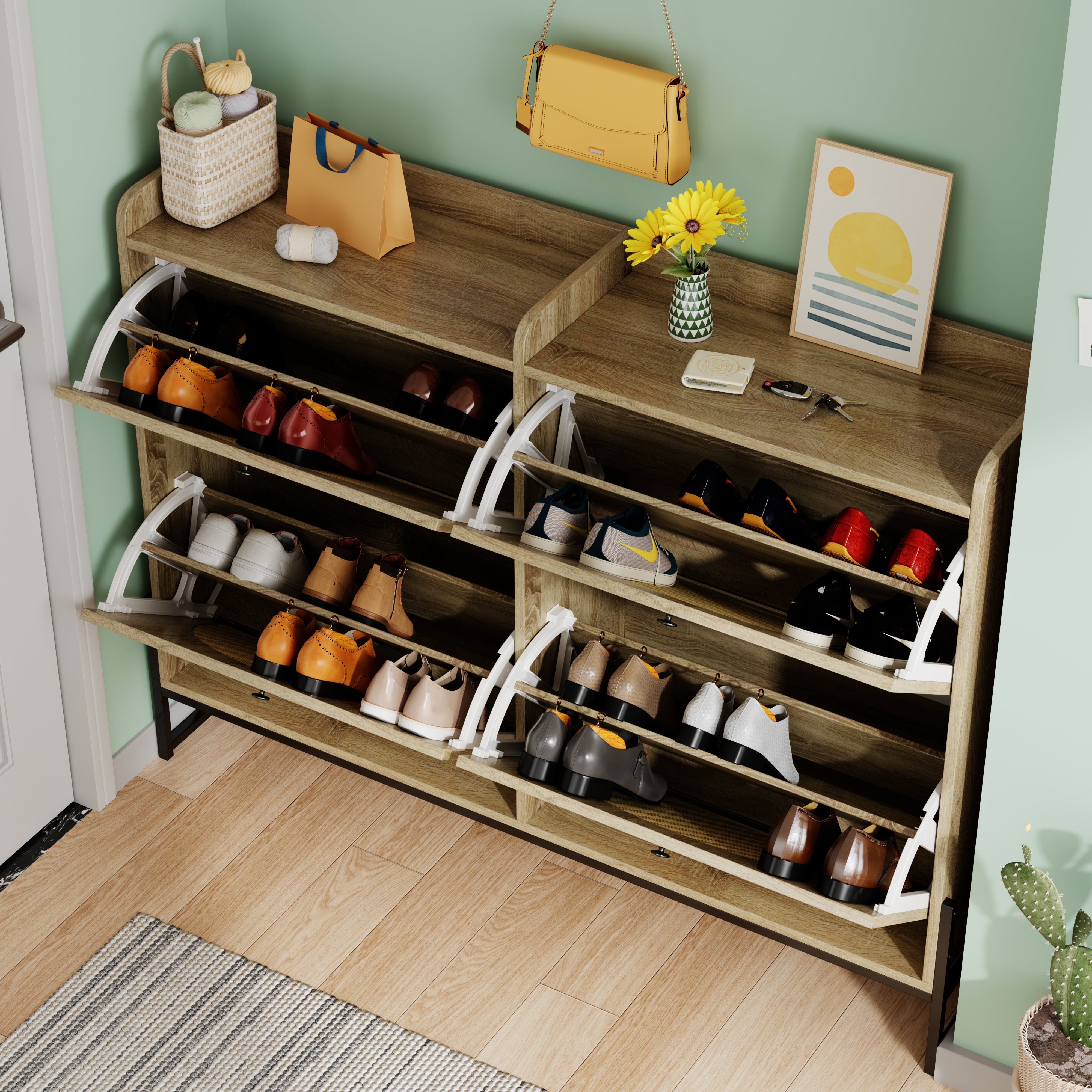 Shoe cabinet 4 flaps adjustable narrow for hallway
