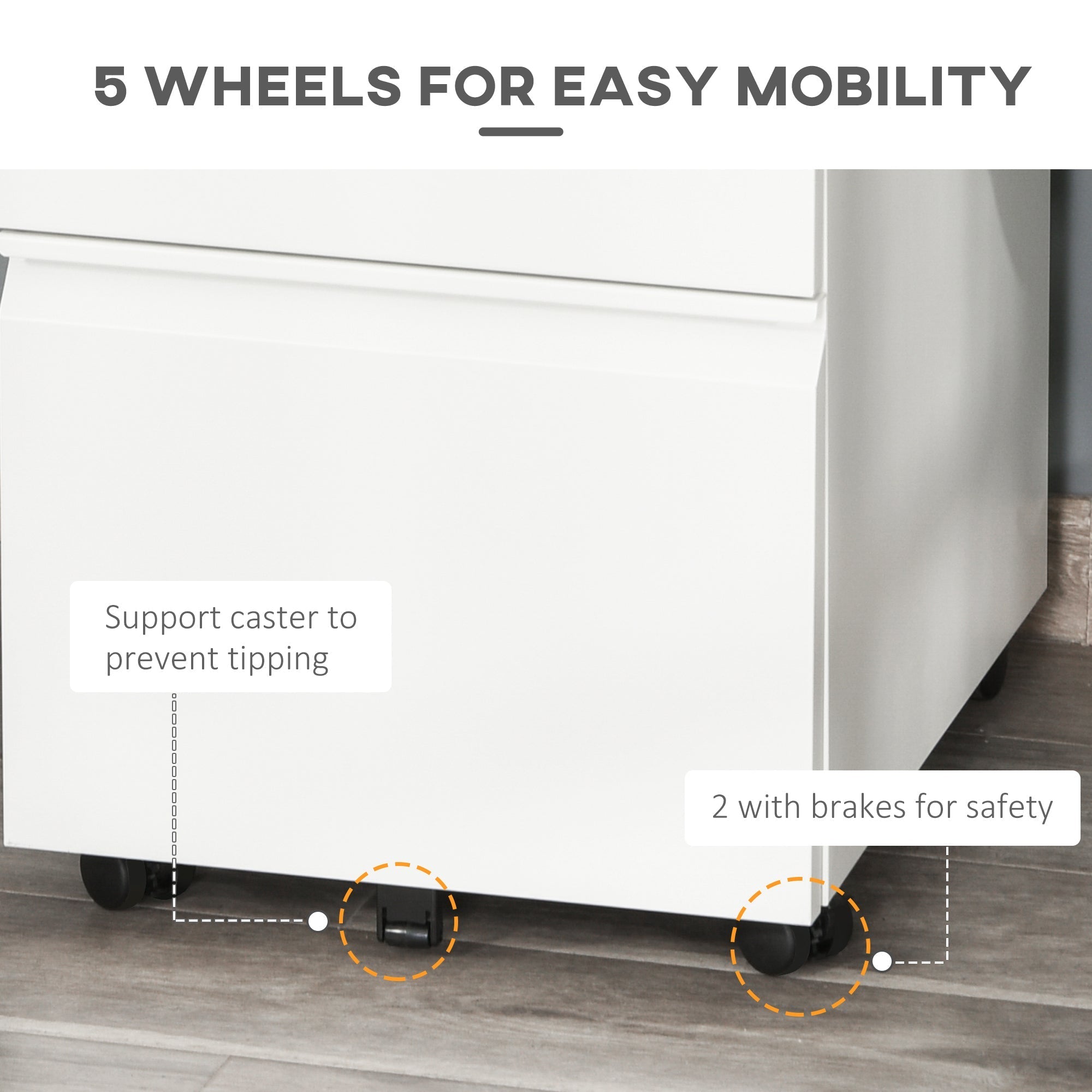 3 Drawer Filing Cabinet, Anti-tilt Mobile Storage for Letter/A4/Legal, White Metal