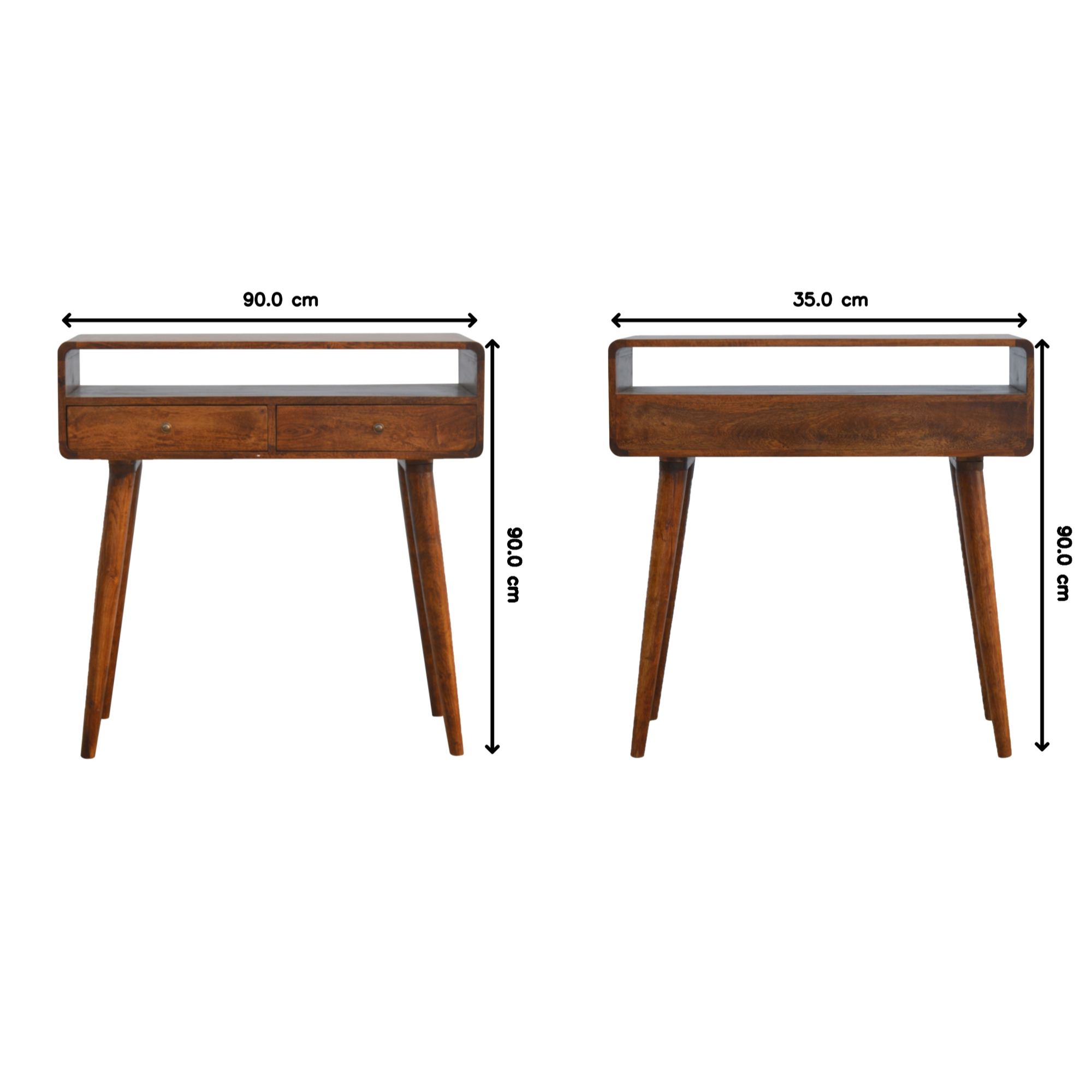 Solid Wood Console Table with 2 Drawers and 1 Open Slot, Dark Brown Chestnut