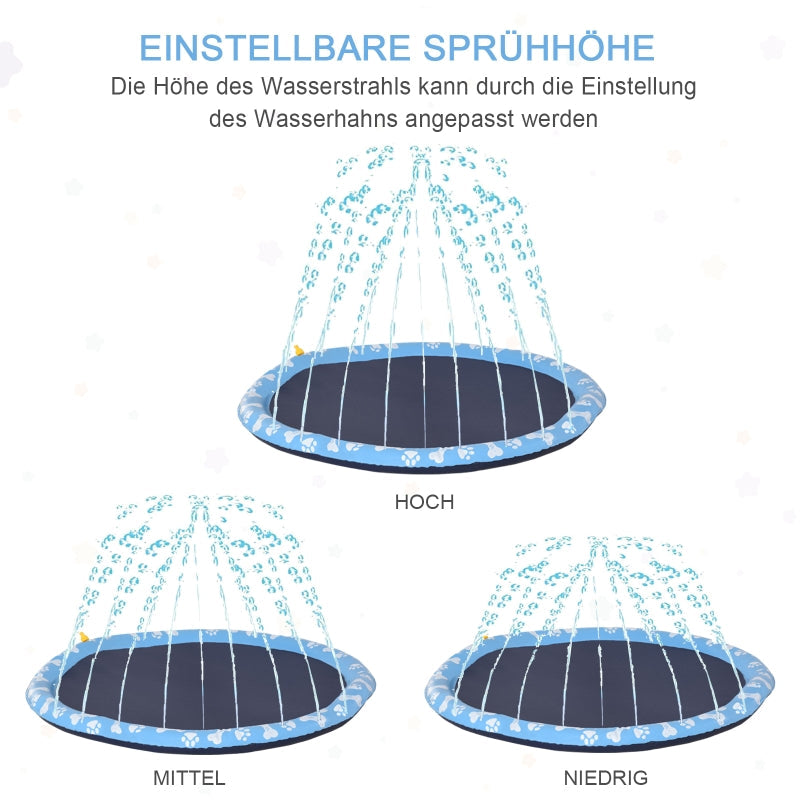 Splash Sprinkler Pad, 150 cm Anti-Slip Water Play Mat, PVC Blue