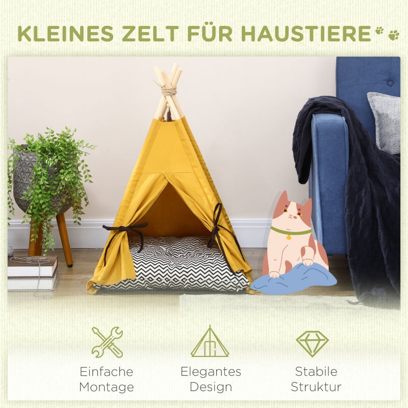 Haustierbett, Tipi-Design mit weichem Kissen und Fußmatte, für Hunde und Katzen, Stoff