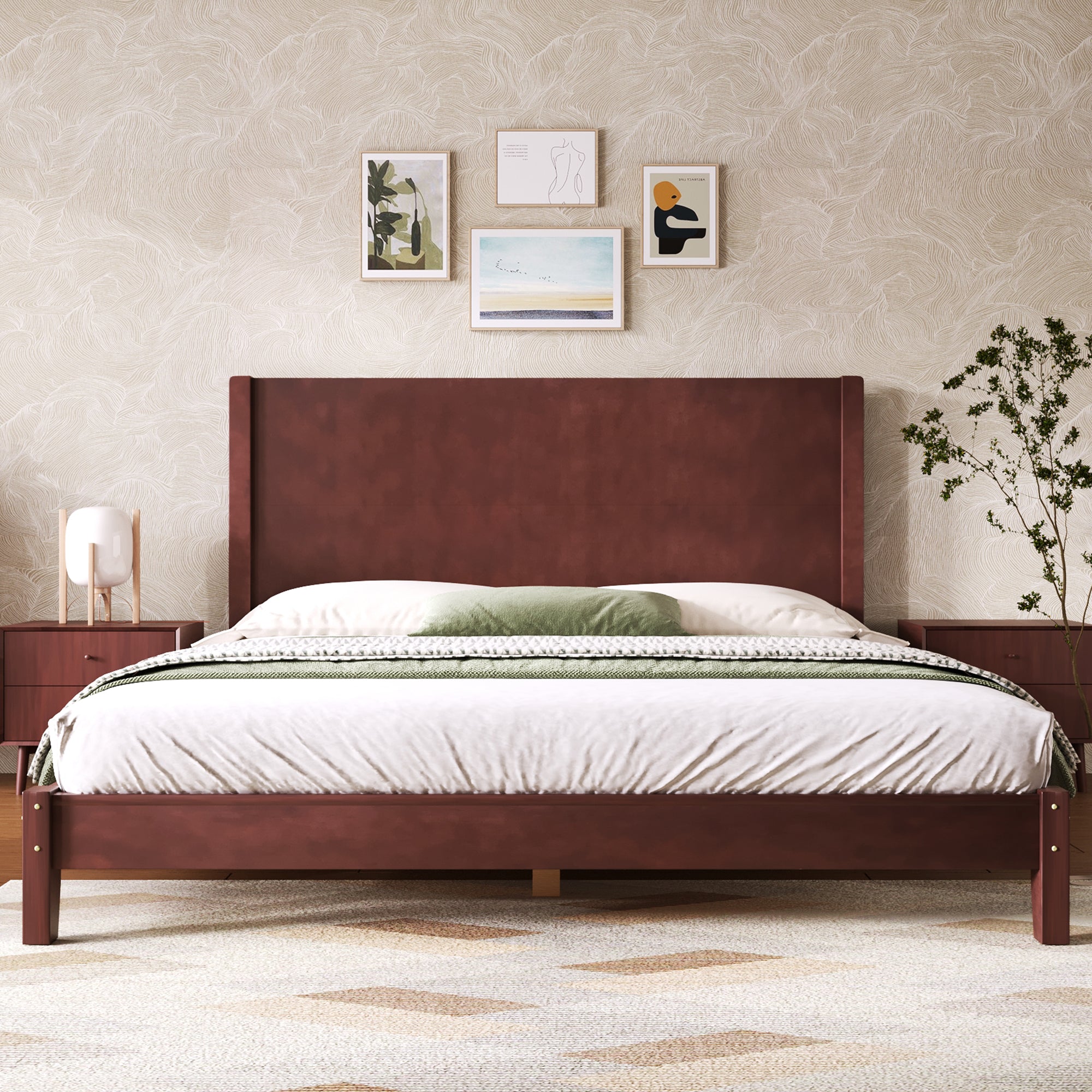 Platform Bed with Headboard and Slatted Base, 160x200cm, Brown