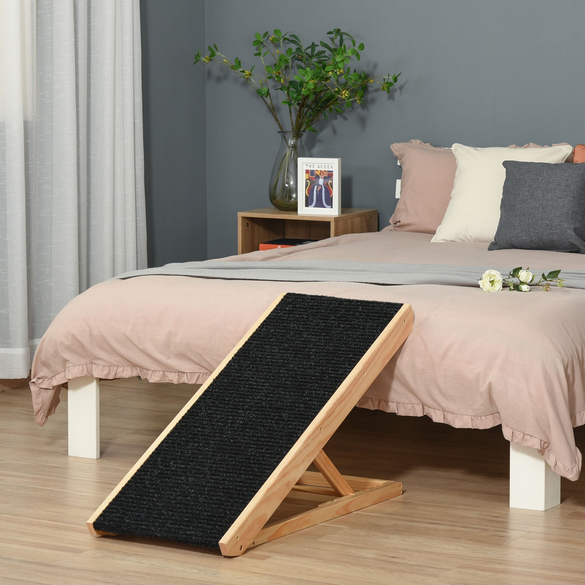 Pet Ramp, Adjustable Non-Slip, Pinewood and Polyester