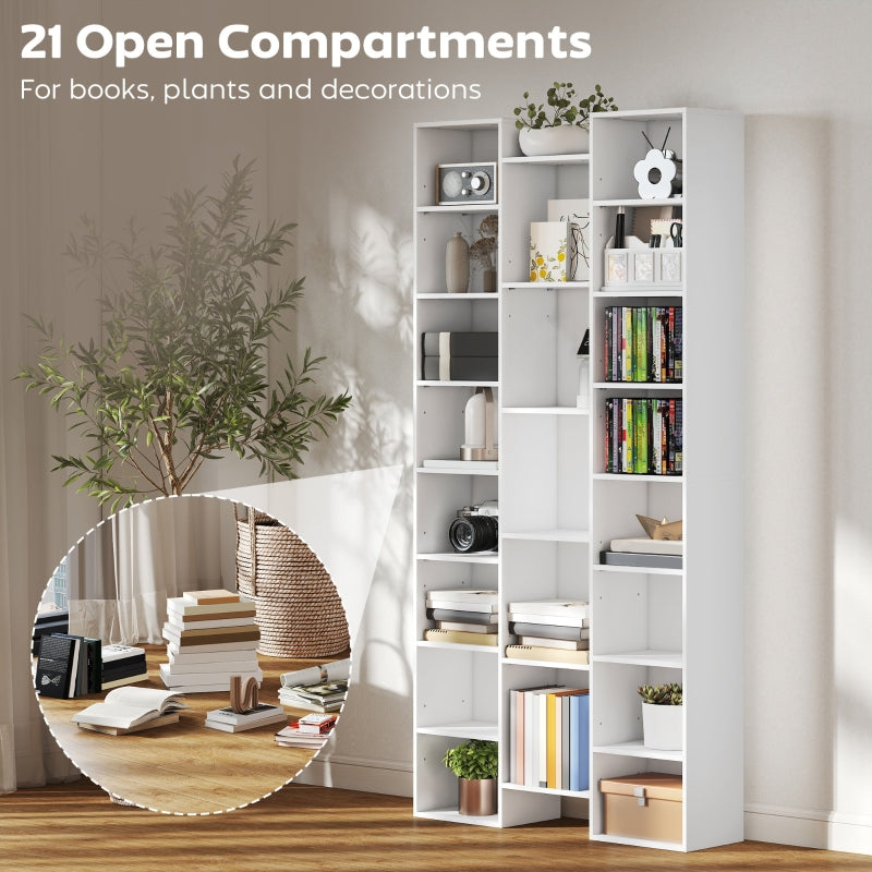 21-Compartment Bookshelf with Adjustable Shelves - White